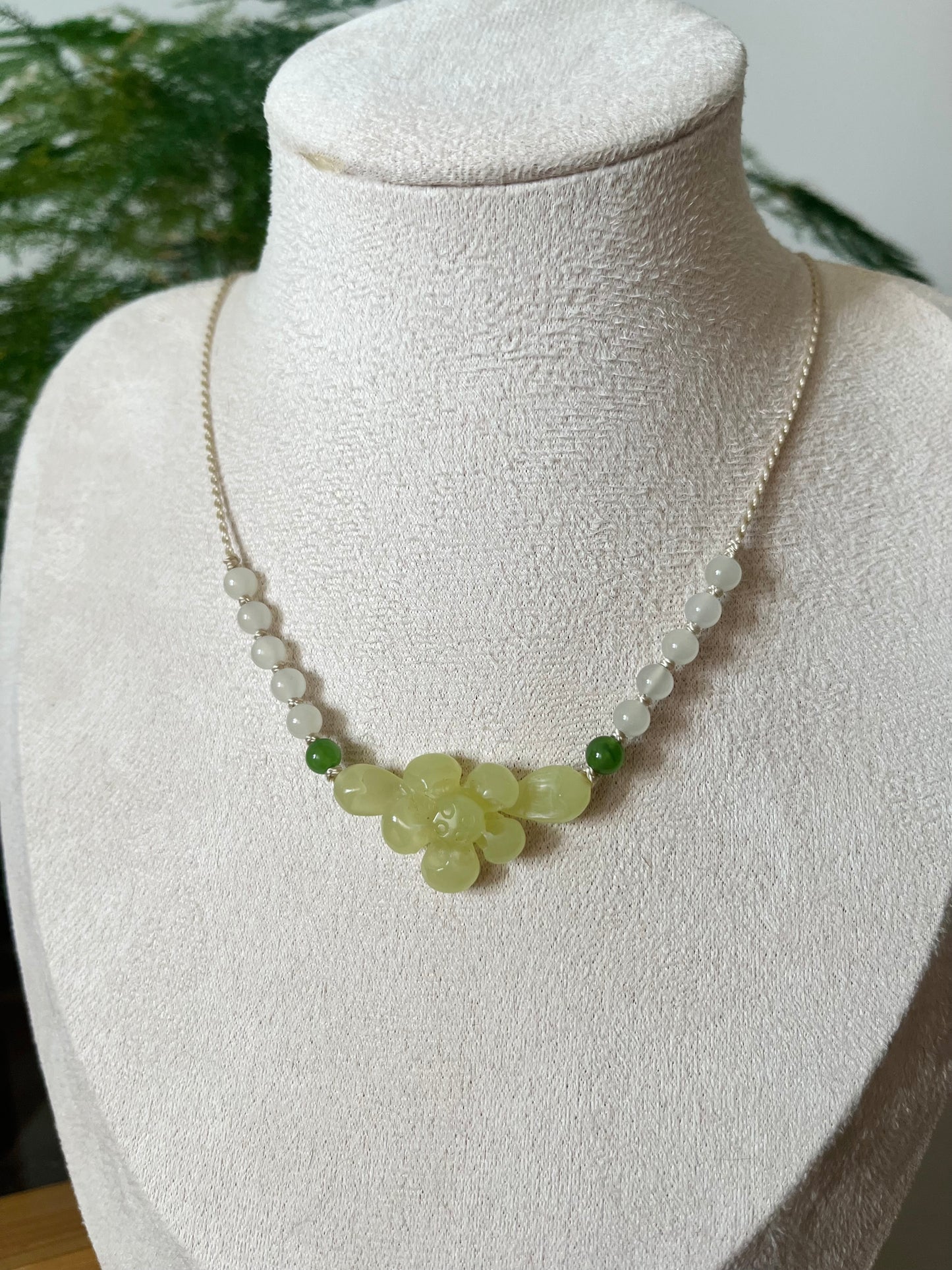 Hand Carved Yellow Hetian Jade Lotus Necklace