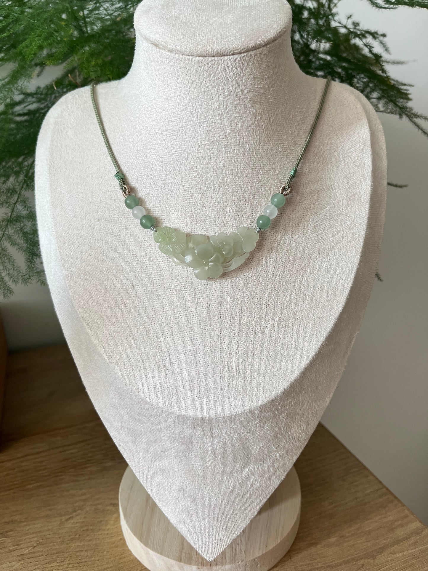 Hand Carved Hetian Jade Plum Blossom Arc-Shaped Pendant, 手雕和田青海带翠梅花玉璜