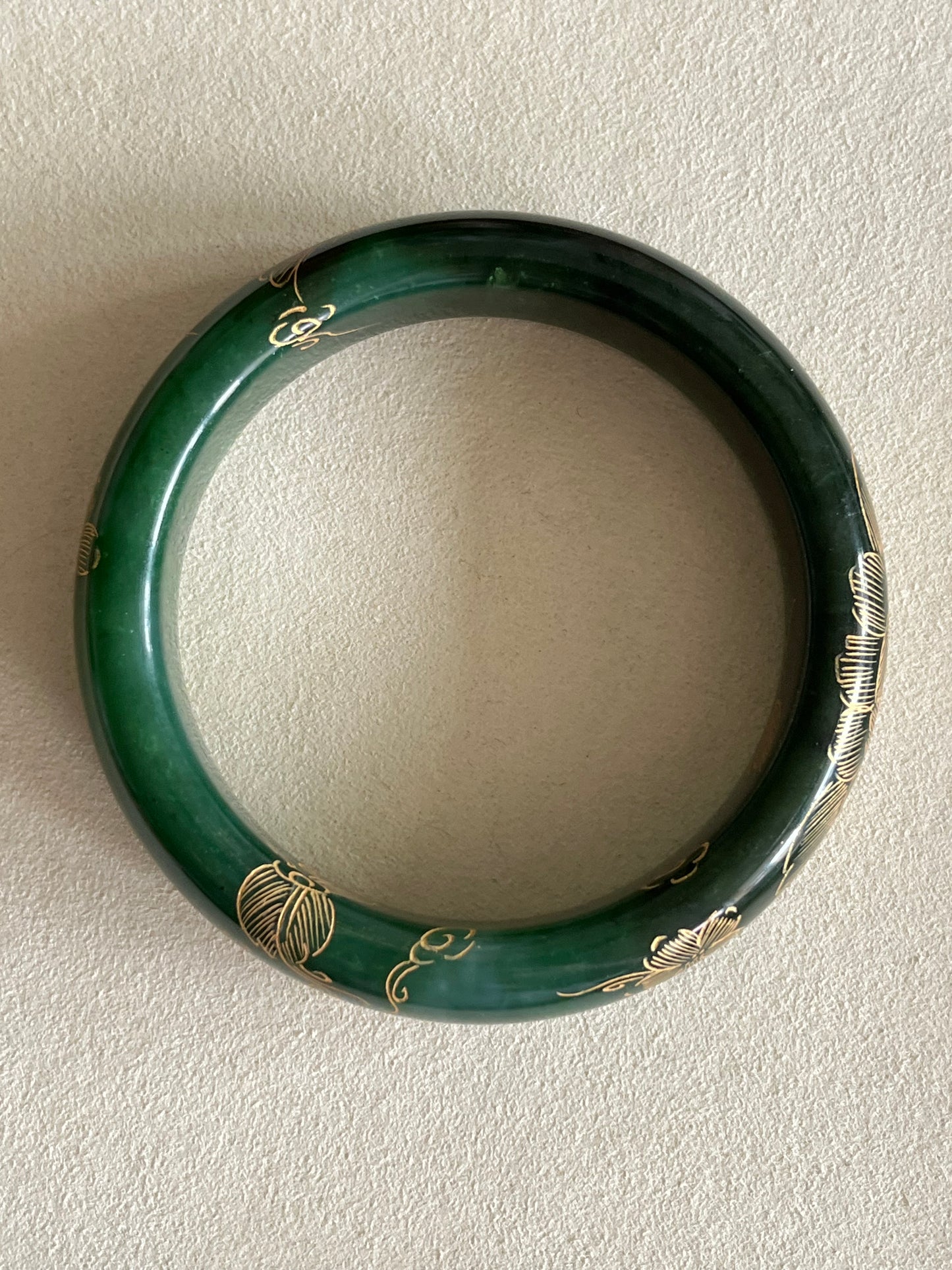 Hetian Jade Bangle with Hand-painted Gold Accents 62mm, 和田碧玉描金宽版手镯