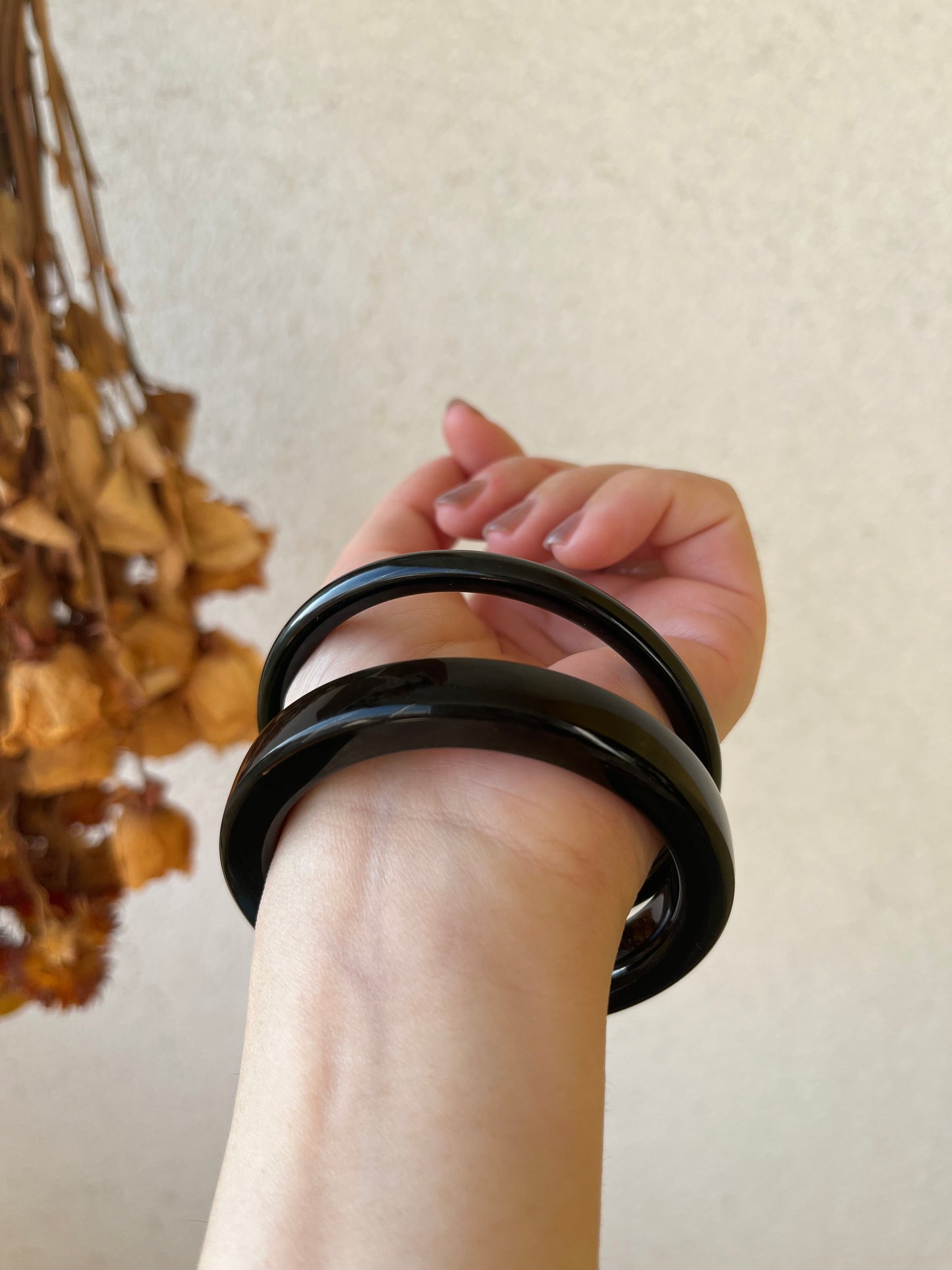 Dark Greenish-black Hetian Jade Slim Bangle 62mm | 和田黑青叮当镯