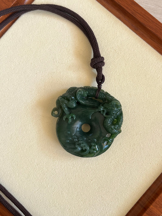 Hand Carved Green Hetian Jade Chinese Dragon | 手雕碧玉龙玉佩