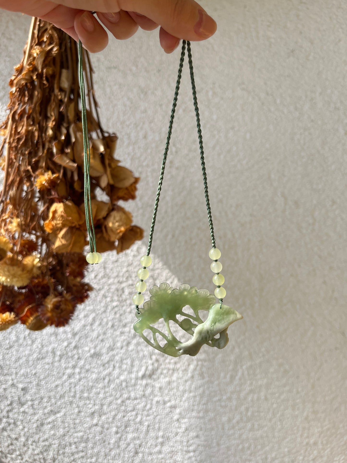 Hand Carved Green Xiu Jade Plum Blossom