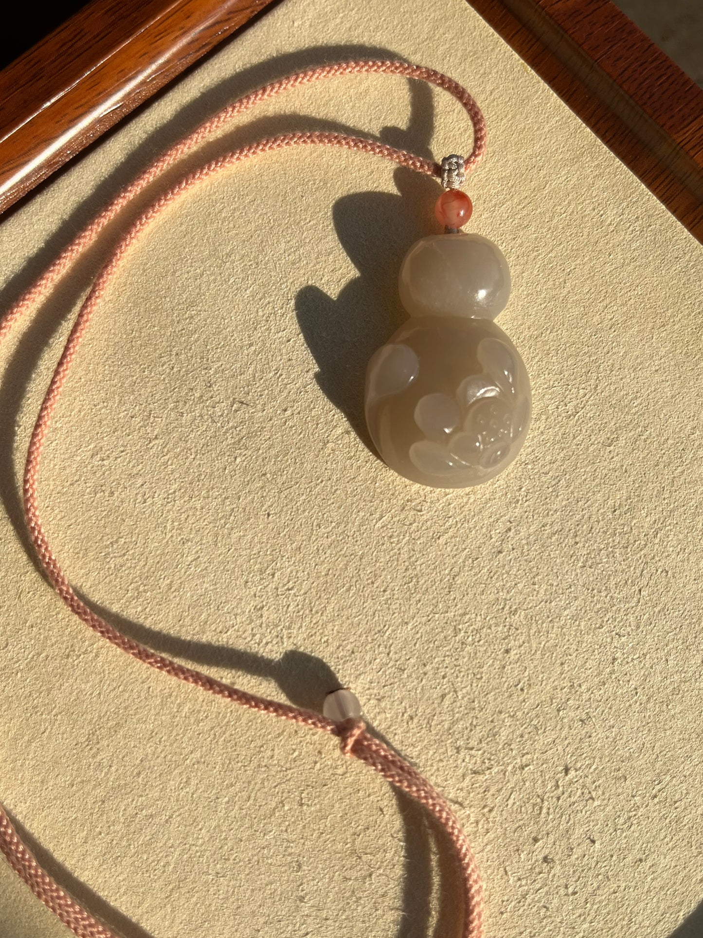 Hand Carved Dirty Pink Hetian Jade Lotus in a Cat Shape Pendant | 和田藕粉荷花猫