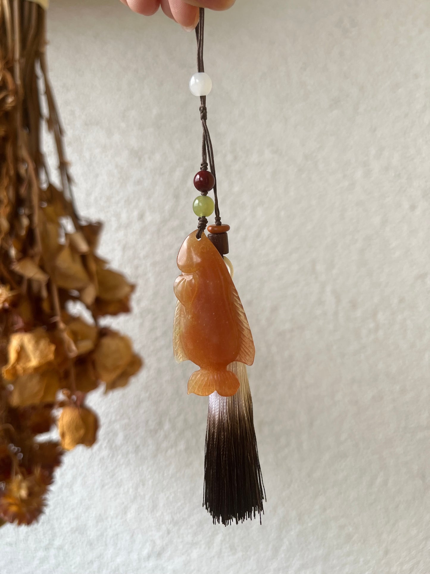 Hand Carved Xiu Jade Fish Phone Charm / Bag Charm