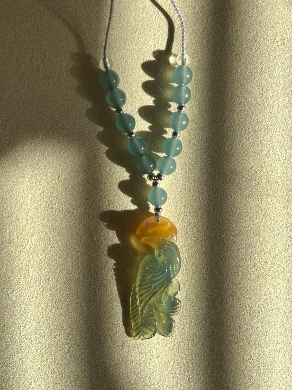 Hand Carved Xiu Jade Phoenix Pendant