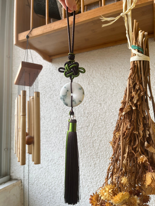 Handmade Jadeite Safty Clasp Pendant (Ping An Kou) Car Hanging | 翡翠飘花平安扣车挂