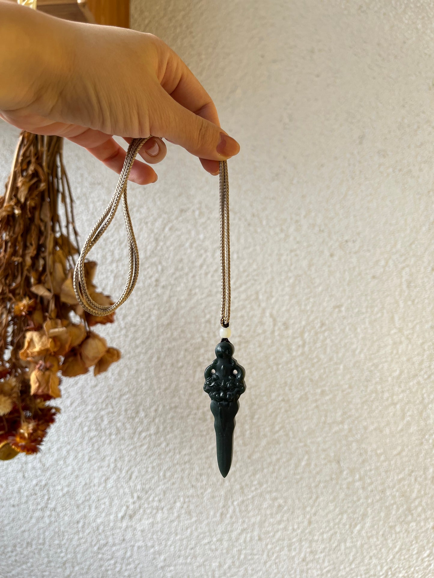 Carved Dark Cyan Hetian Jade Pixiu Sword Pendant, 青玉细料貔貅剑