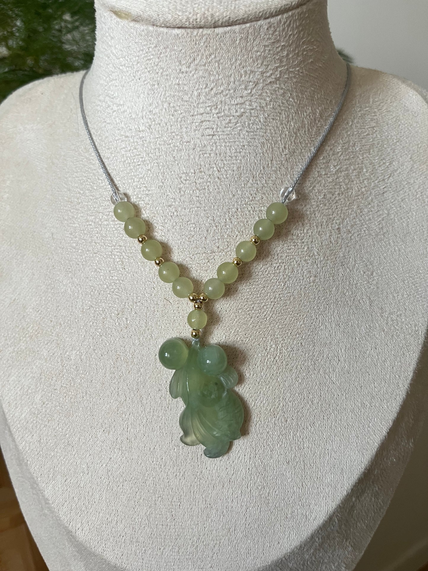 Hand Carved Xiu Jade Koi Fish Necklace