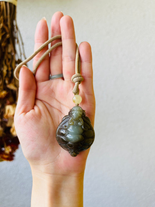 Hand Carved Brown Hetian Jade Dragon Turtle，手雕和田龙龟