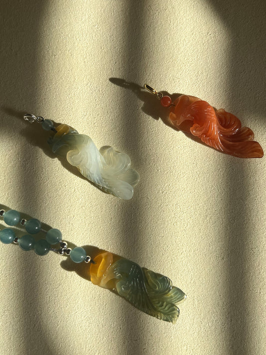 Hand Carved Xiu Jade Phoenix Pendant