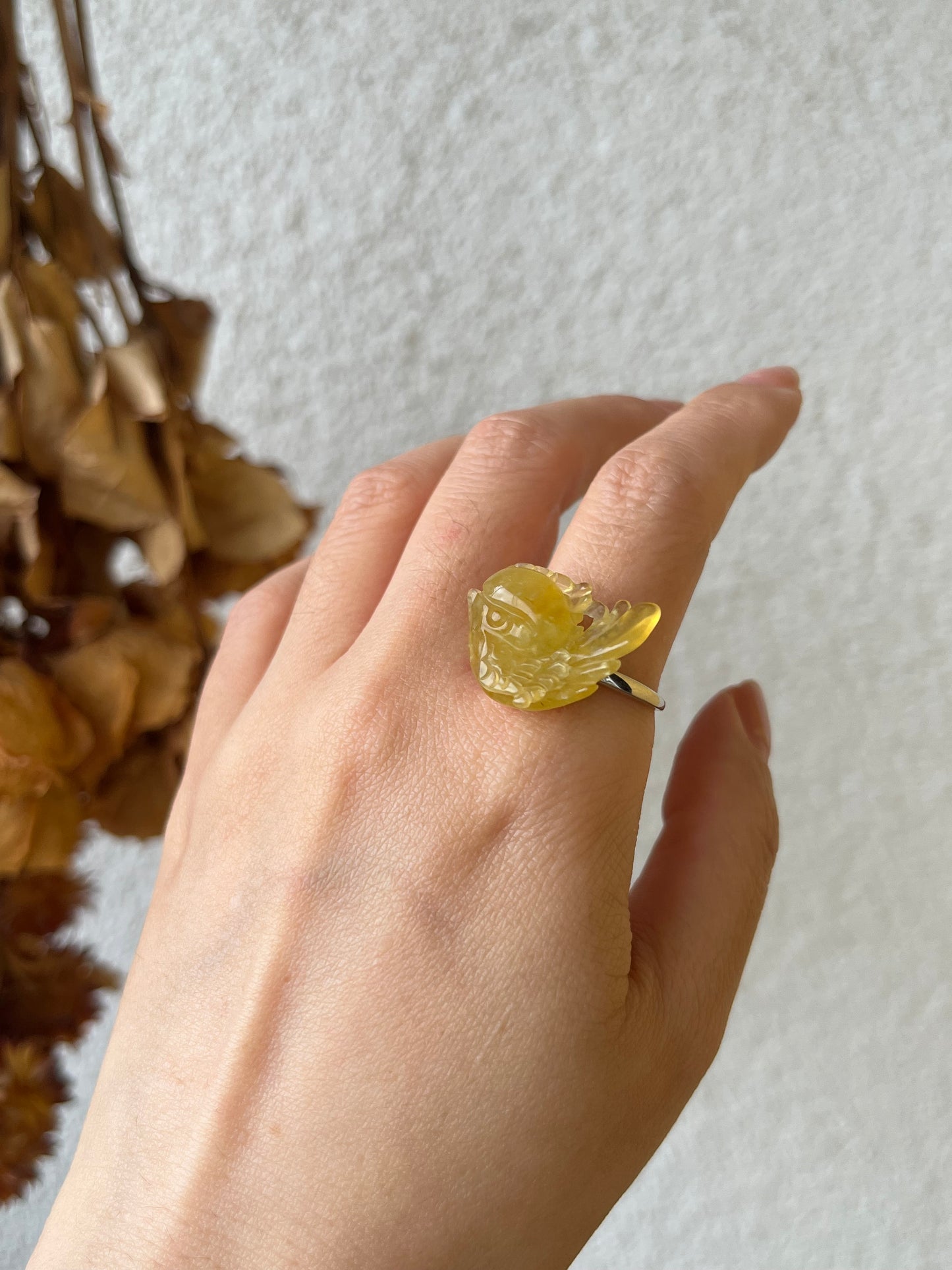 Hand Carved Xiu Jade Magpie Rings