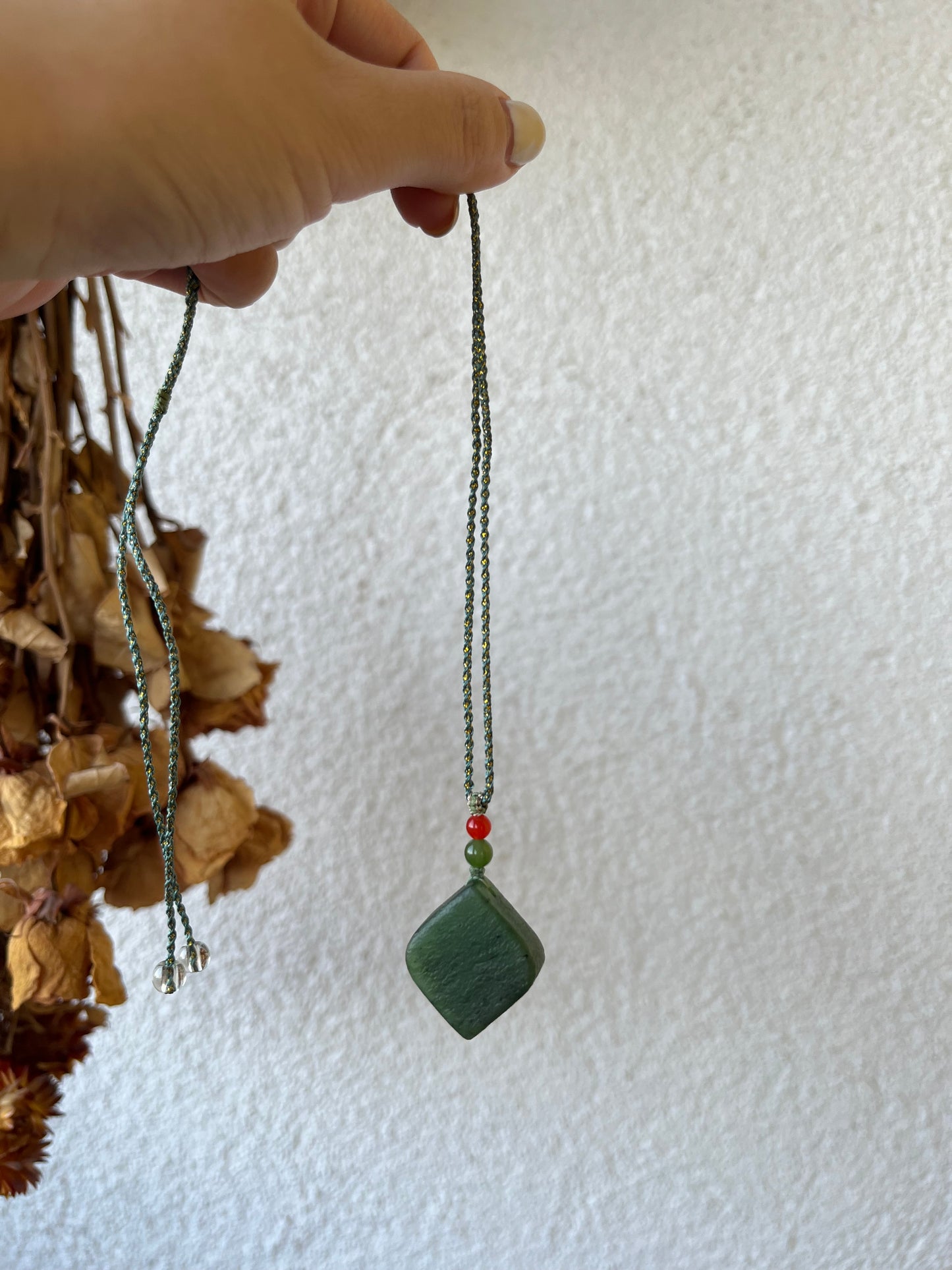 Green Hetian Jade Ancient-style Small Rhombus-shaped Pendant