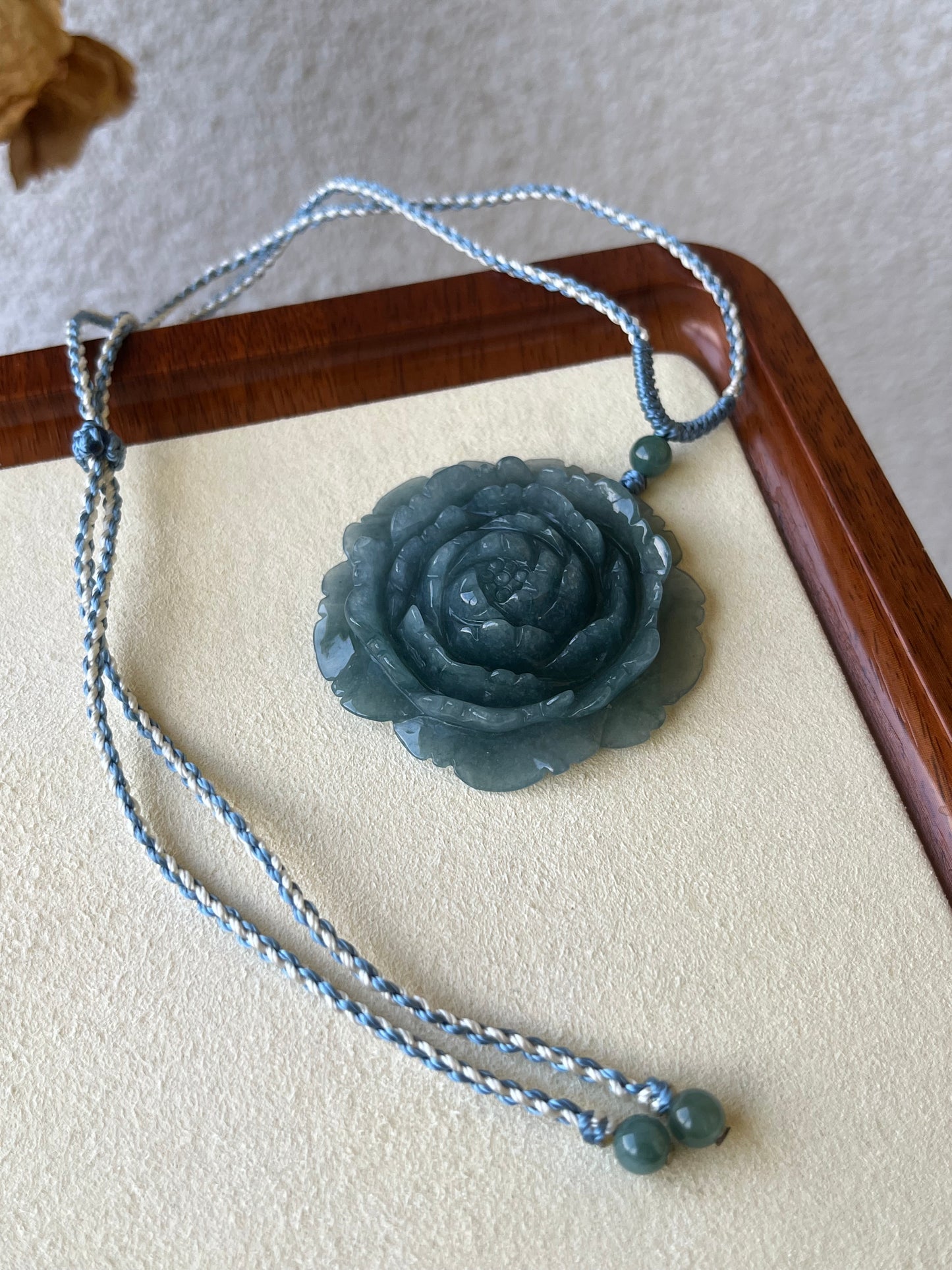 Blue Jadeite Peony Flower Pendant | 蓝水翡翠大花