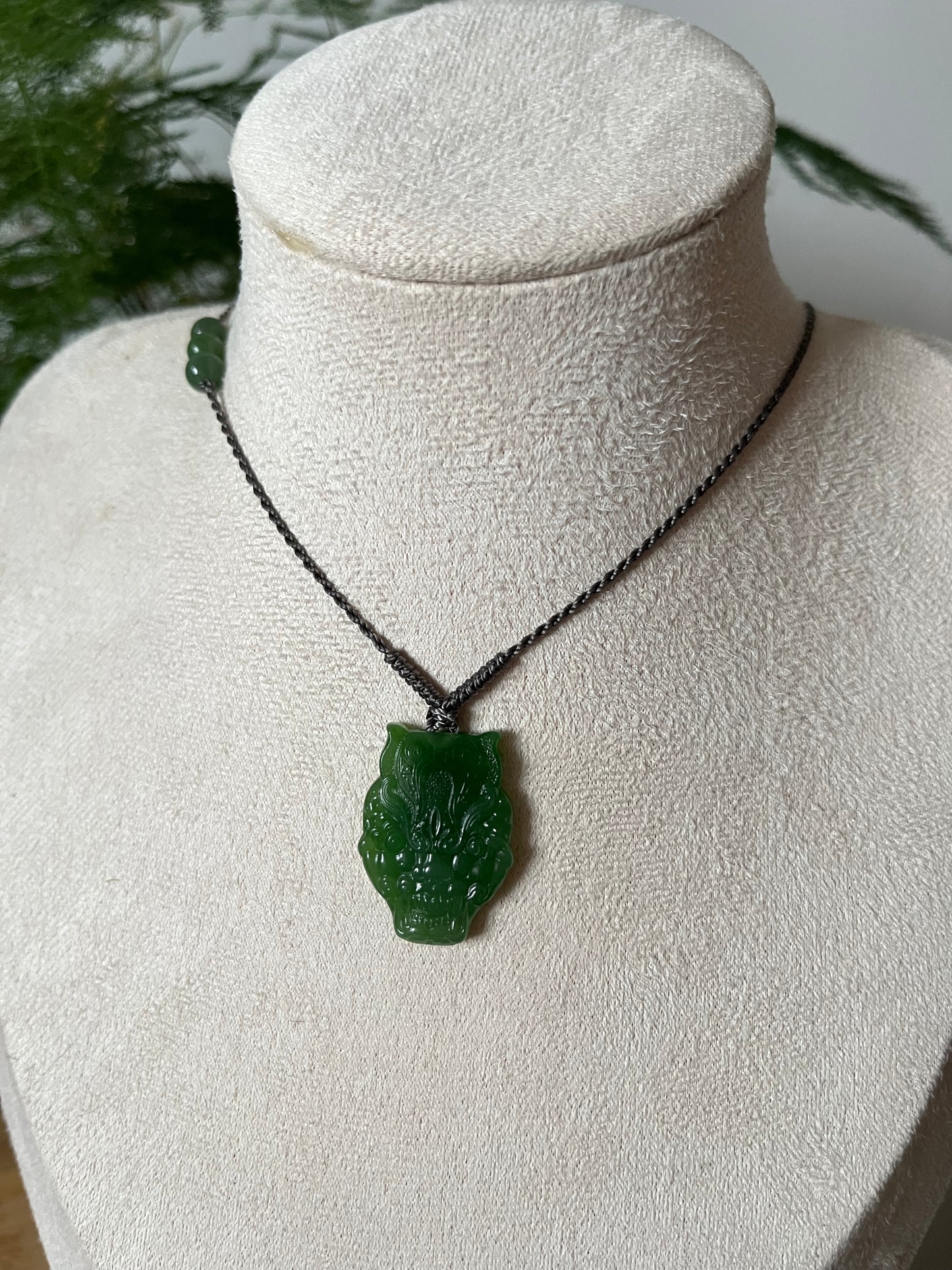 Green Hetian Jade Beast Face Pendant | 和田碧玉粉绿兽面