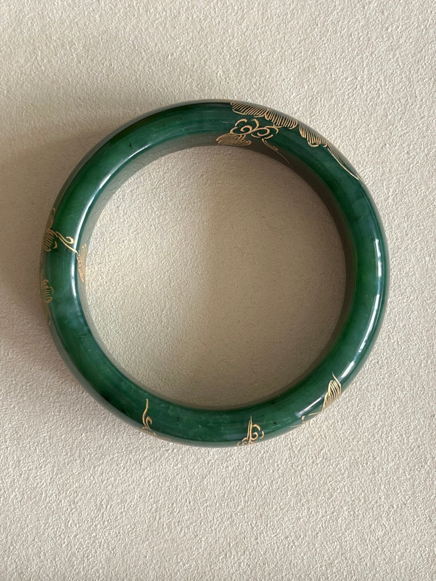 Hetian Jade Bangle with Hand-painted Gold Accents 62mm, 和田碧玉描金宽版手镯