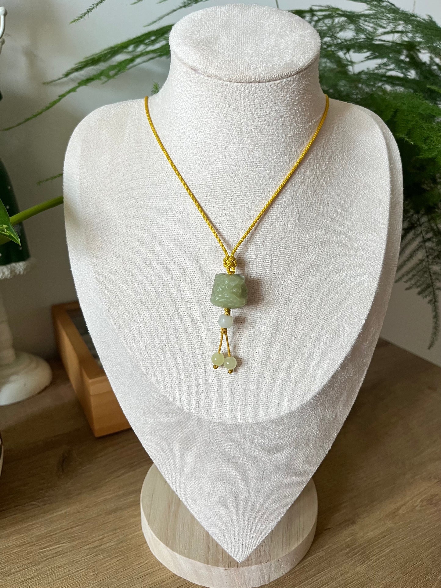 Carved Yellow Hetian Jade Chinese Lion Dance Head Pendant