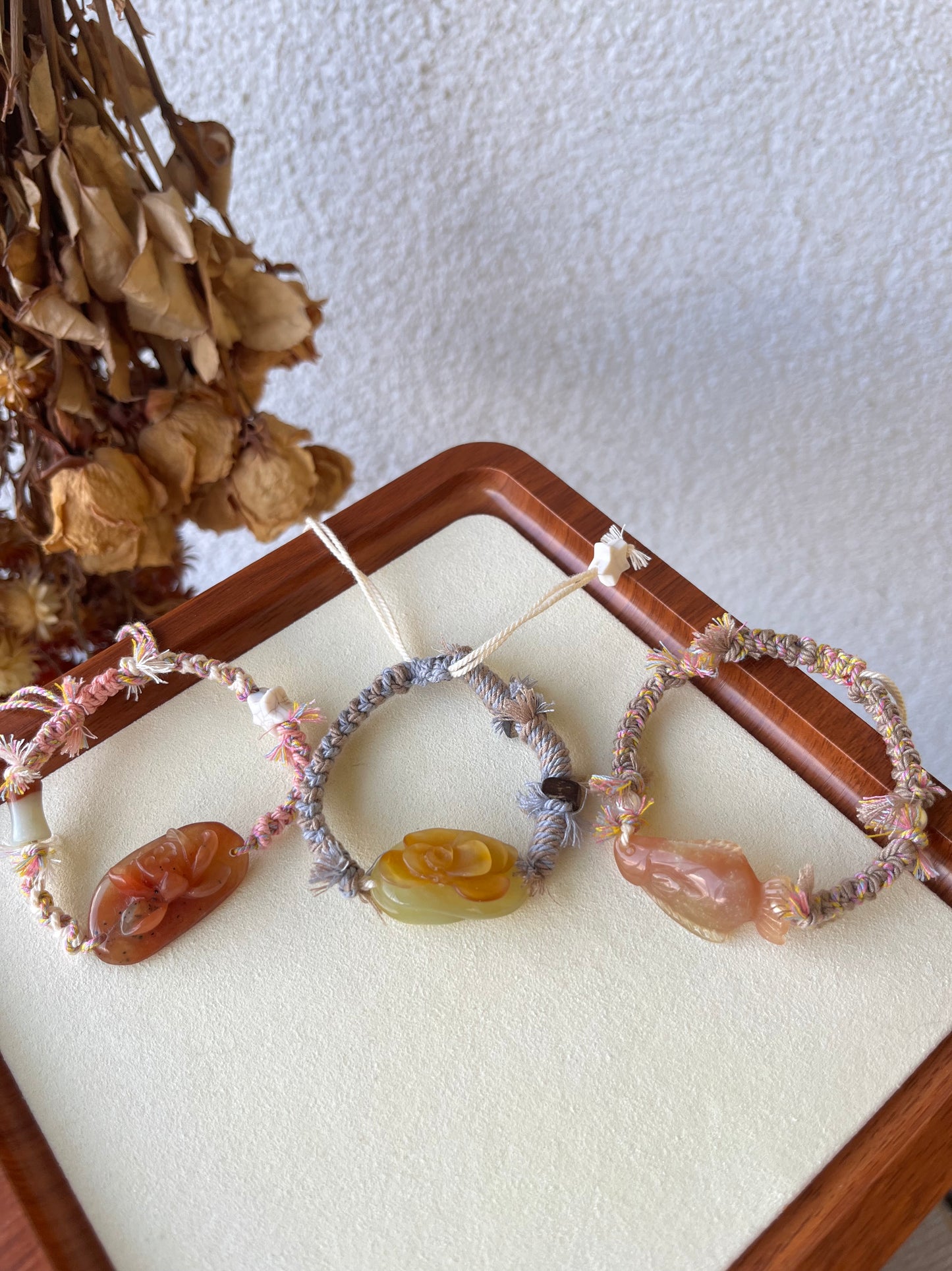 Handmade Bracelets with Hand Carved Xiu Jade Pendants