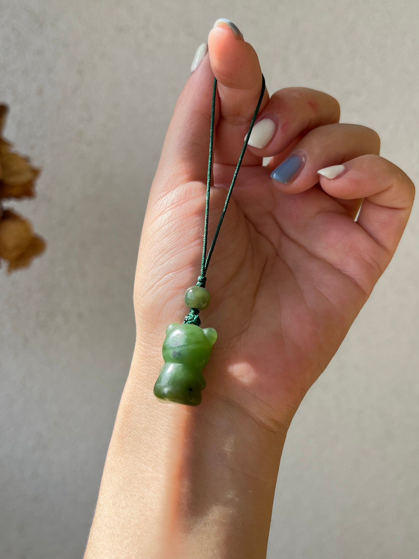 Green Hetian Jade Bear Phone Charm