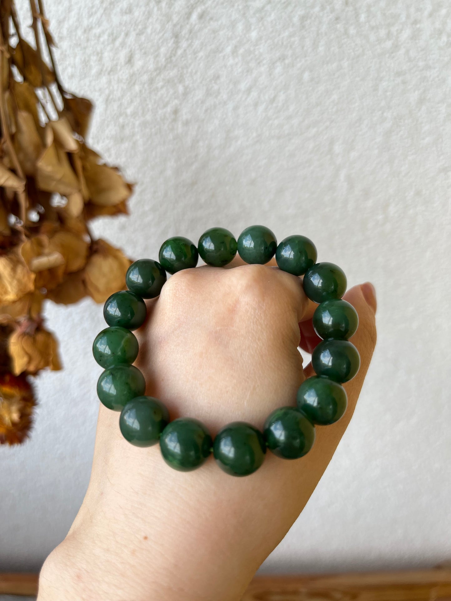 Green Hetian Jade Bracelet 12mm | 碧籽手串