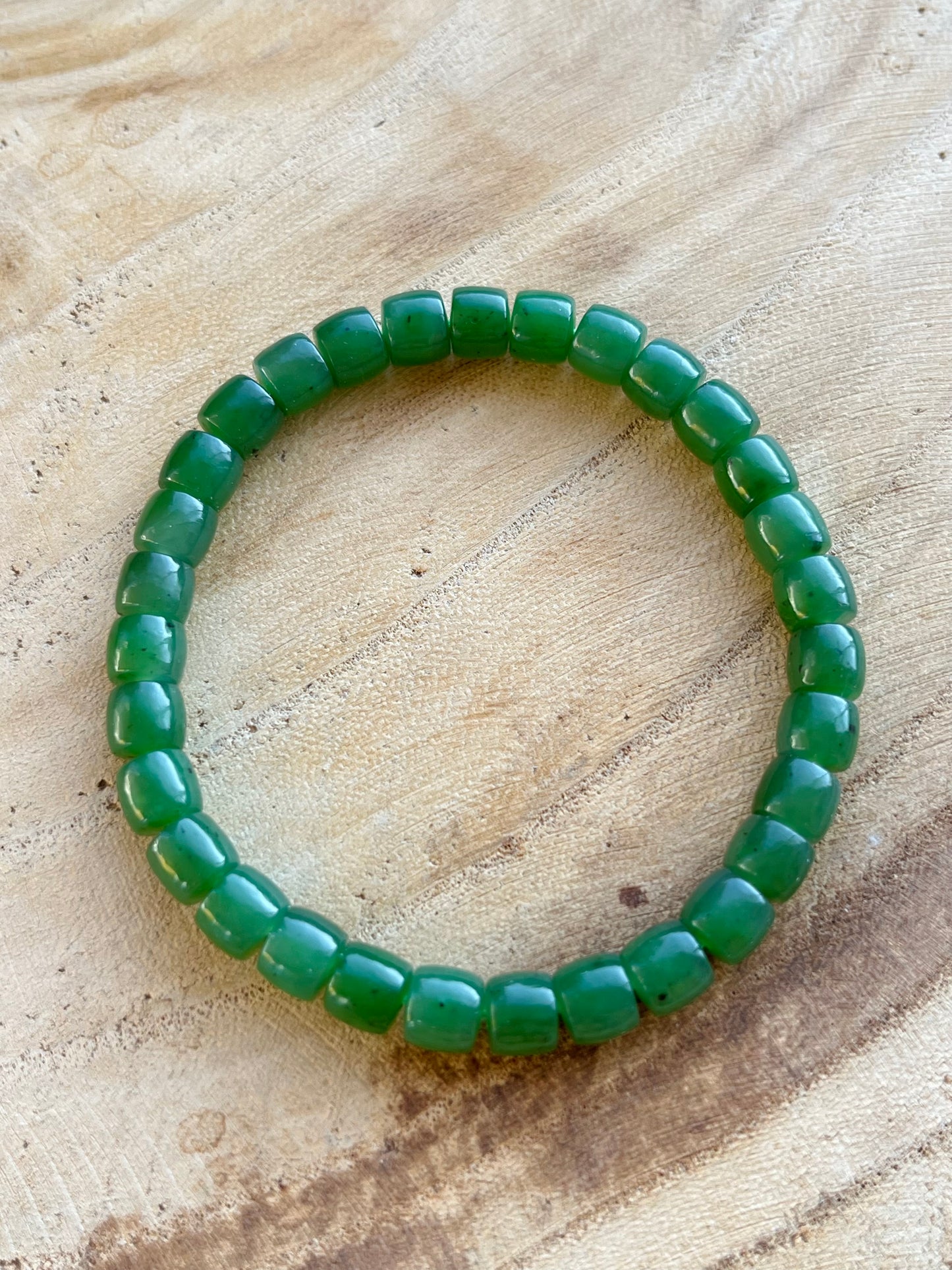 Green Hetian Jade Beaded Bracelet (6mm x 4mm)
