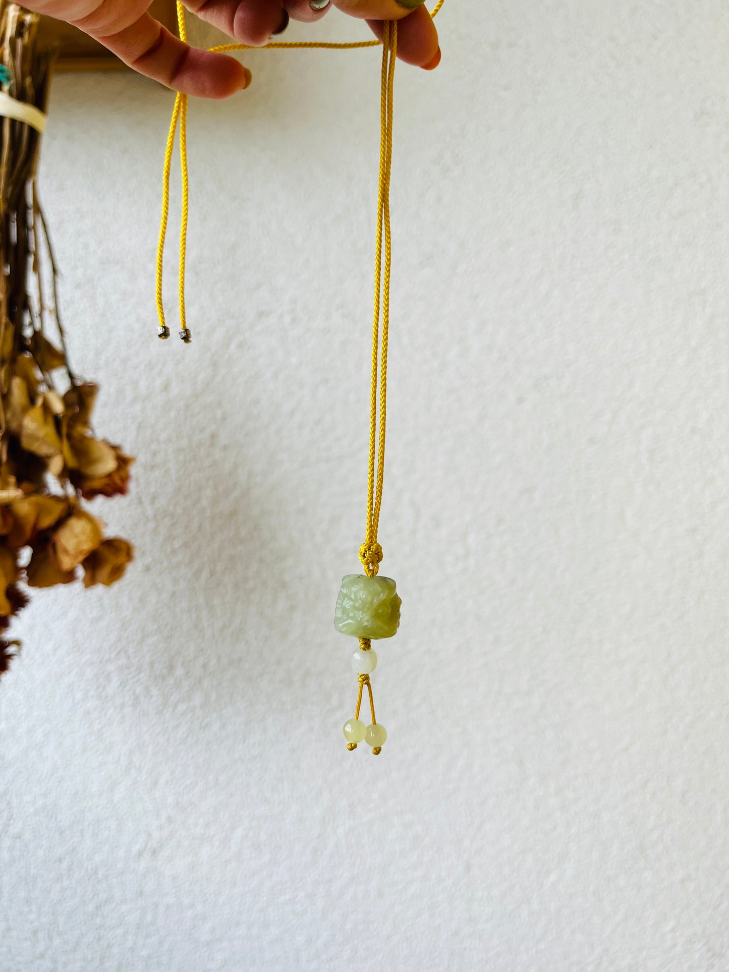 Carved Yellow Hetian Jade Chinese Lion Dance Head Pendant