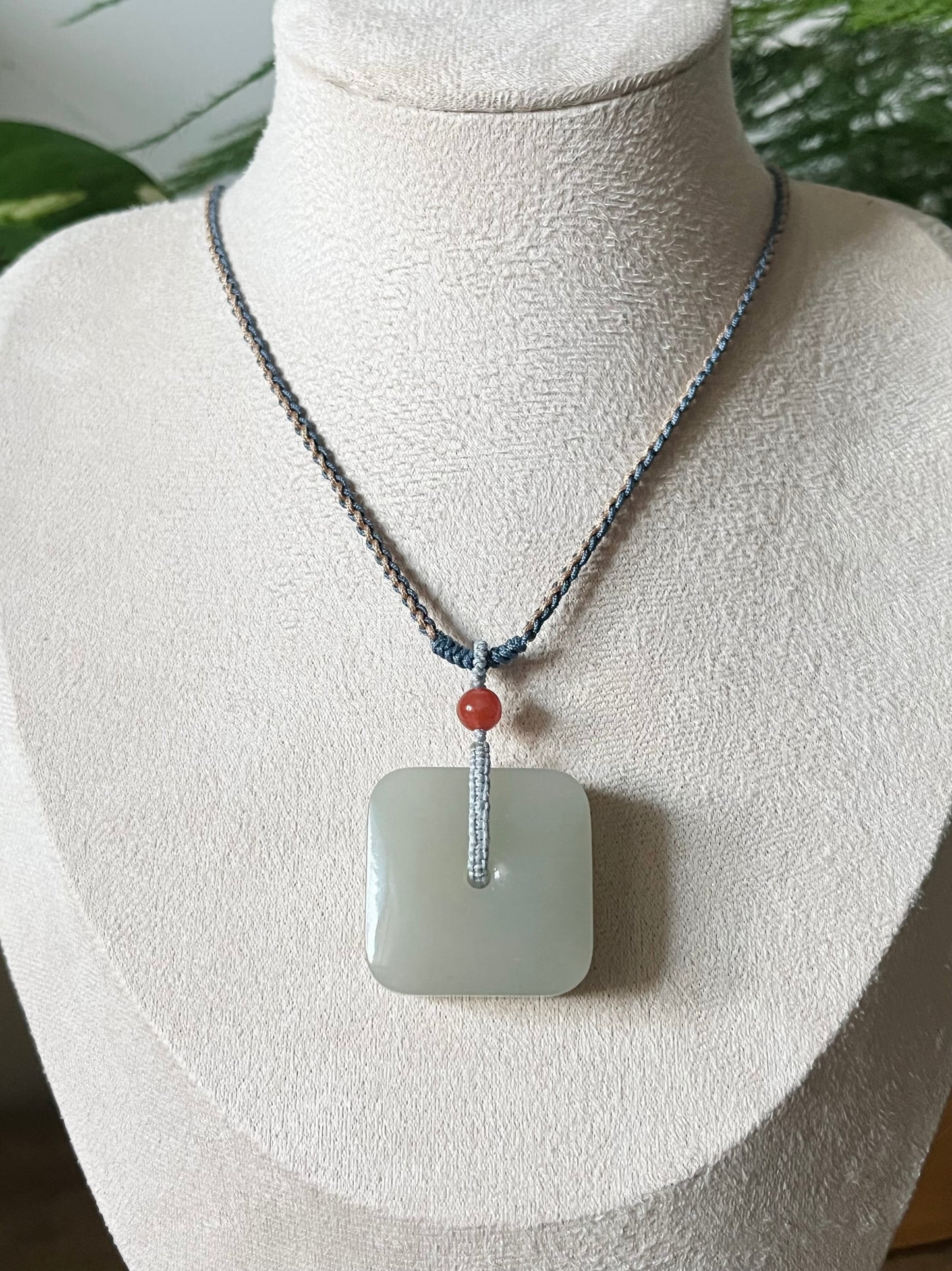 Hetian White Jade Square Peace Buckle (Jade PI Pendant)，和田青海青白玉方扣