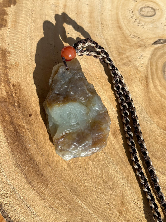 Hand Carved Hetian Jade Pebble Longmen Grottoes，手雕和田籽料石窟