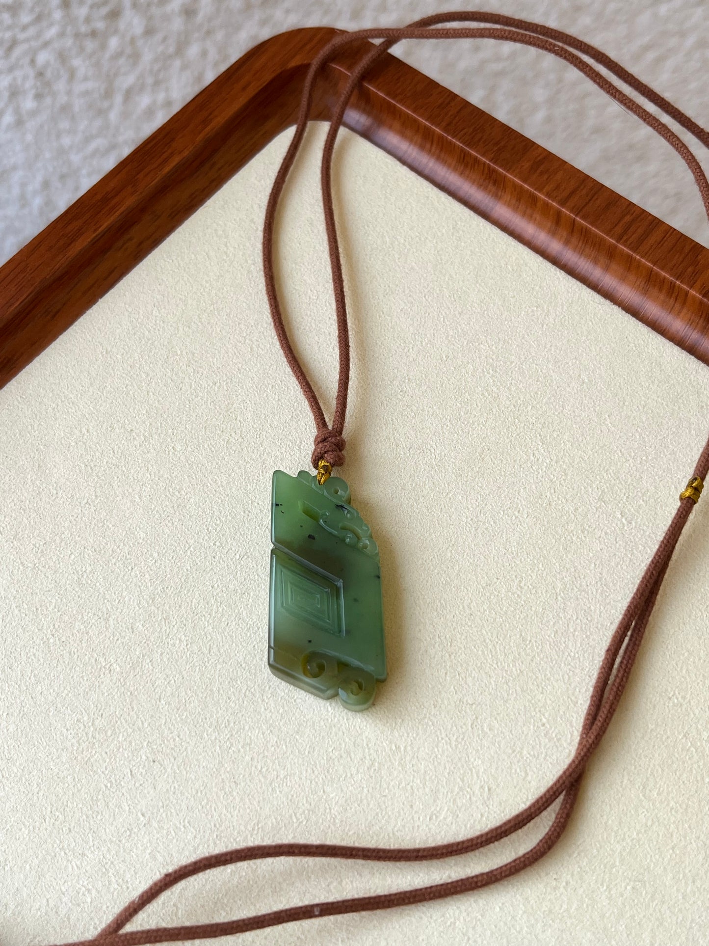 Hand Carved Green Hetian Jade Ancient Style Dragon Pendant | 和田碧玉仿古龙牌
