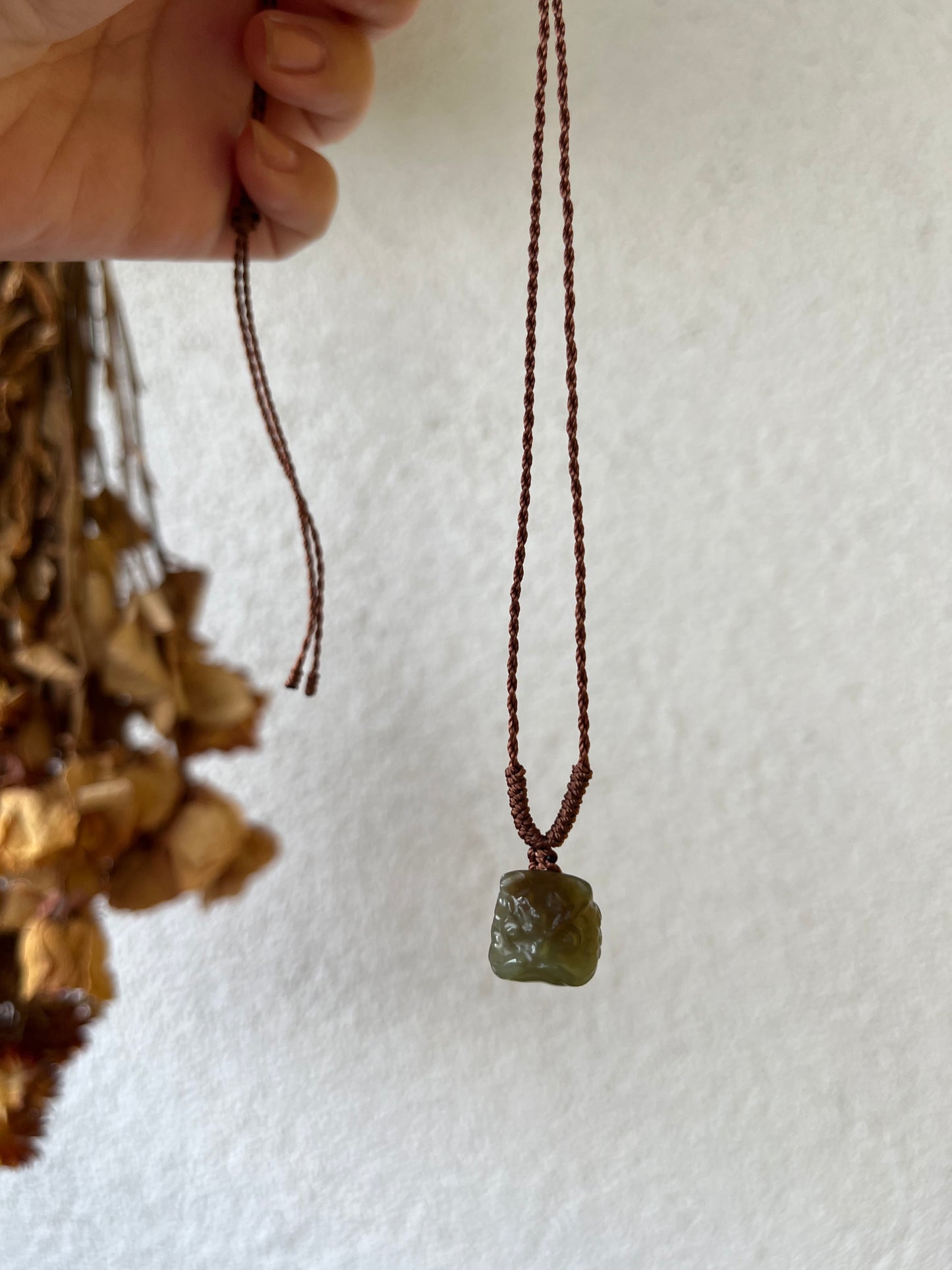 Cute Blue and Brown Hetian Jade Lion Dance Head Necklace
