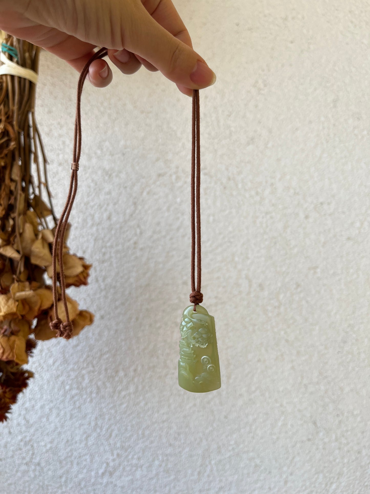 Hand Carved Greenish Yellow Hetian Jade Landscape Pendant, 手雕青黄口山水