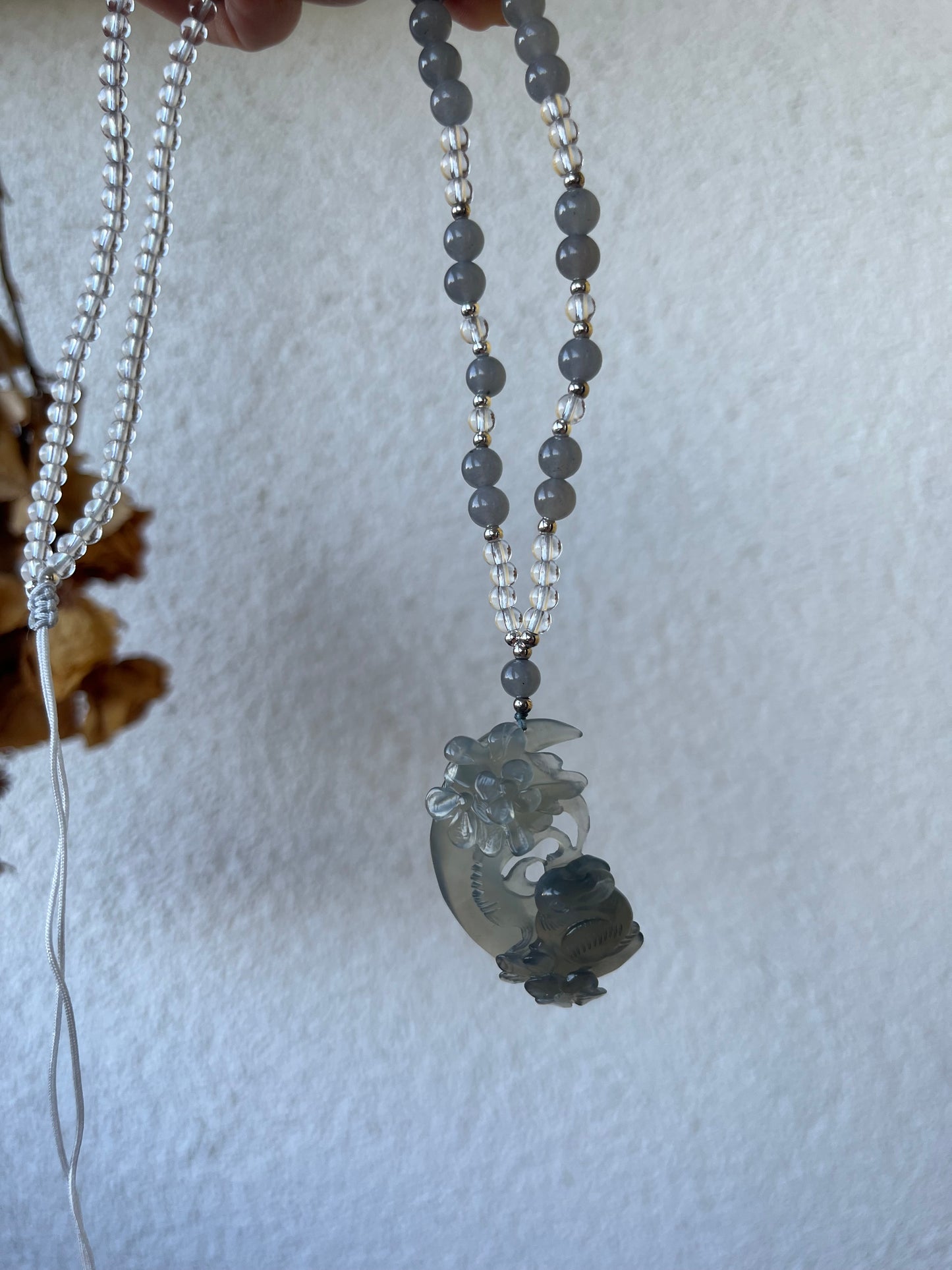 Hand Carved Icy Gray Rabbit on the Moon | 手雕灰冰岫玉月亮兔