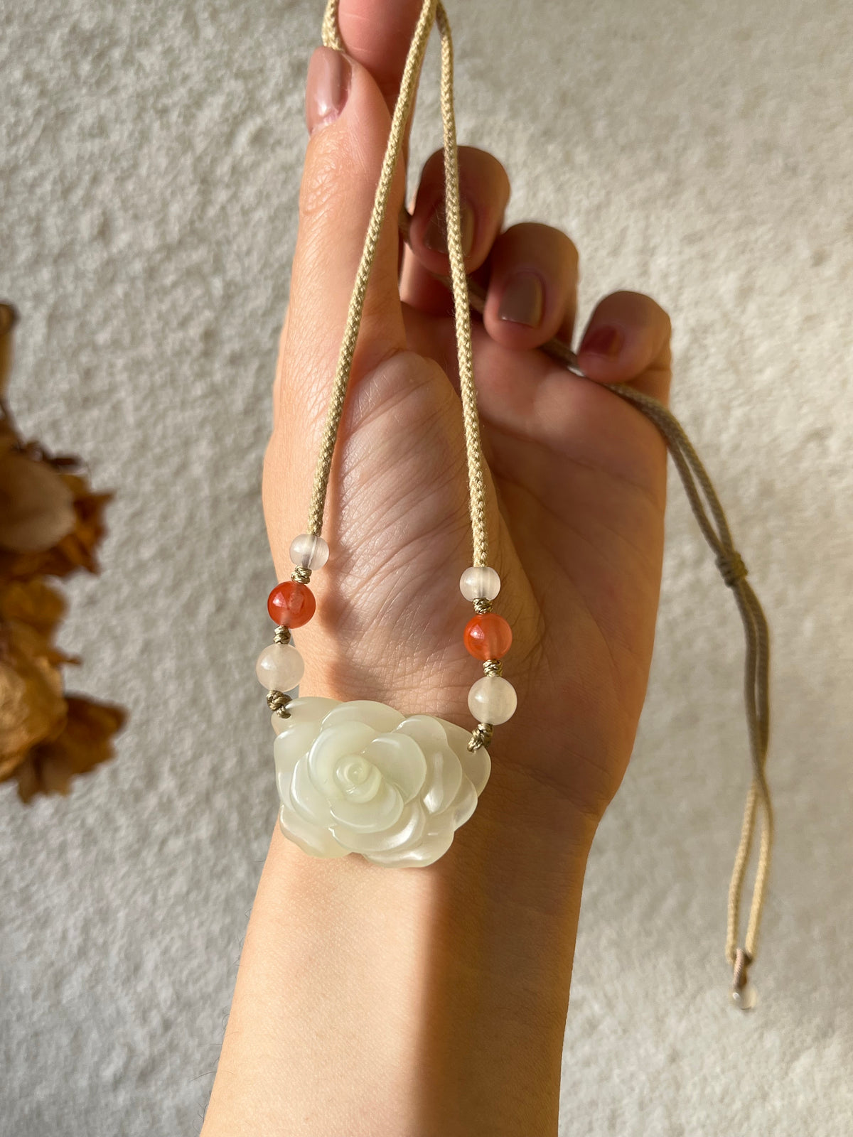 Hand Carved Hetian Jade Rose Pendant