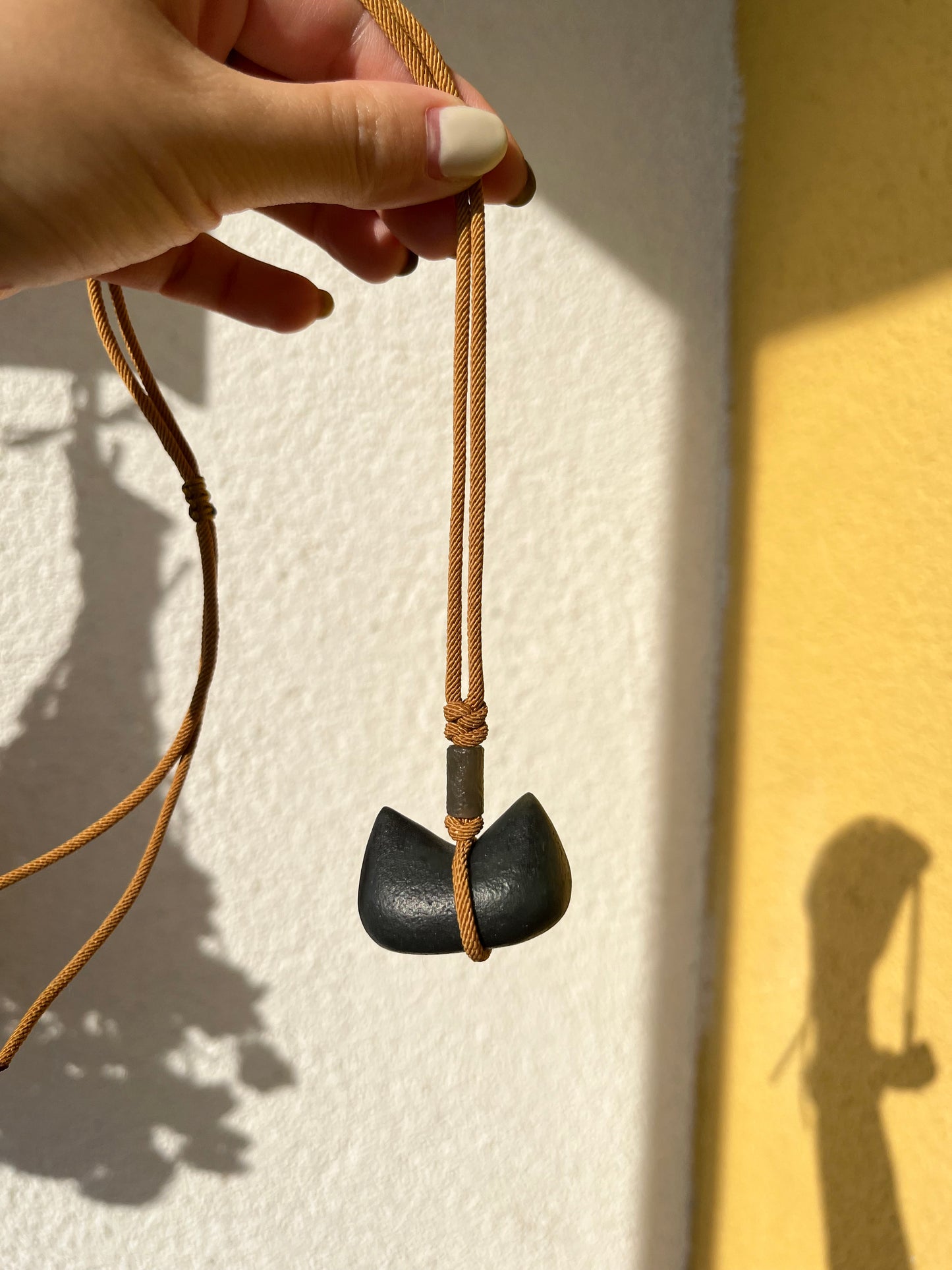 Hand Carved Gray Hetian Jade Cat Ear Pendant, 和田青花古风猫耳