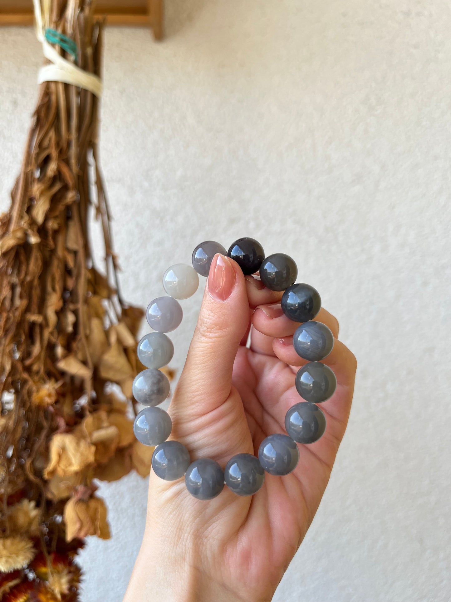 Hetian Jade Smoky Purple Gradient Beaded (12mm) Bracelet