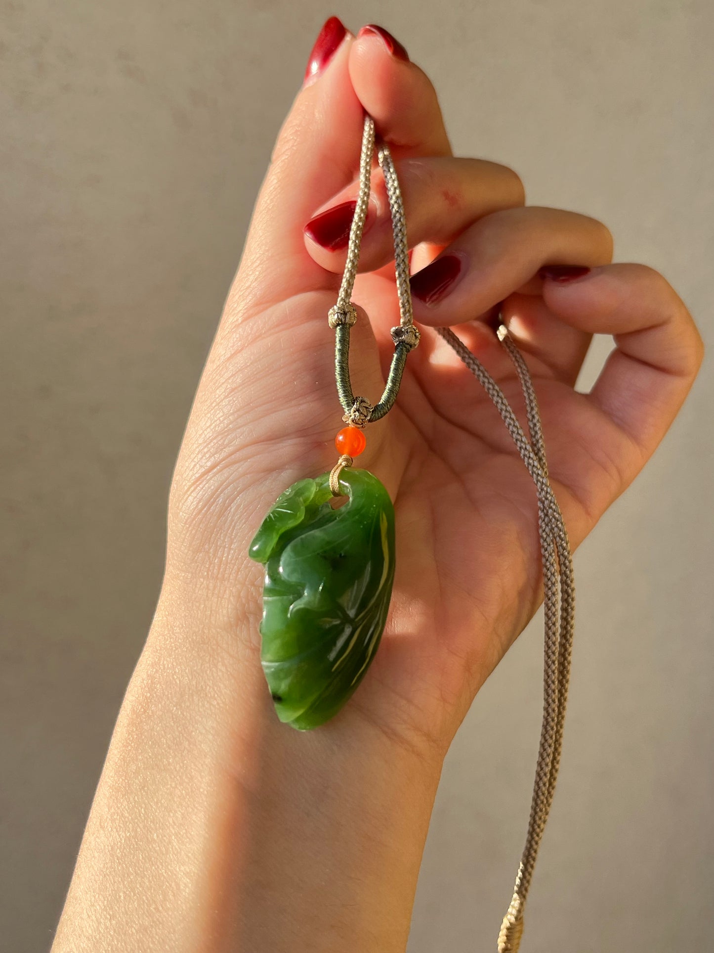 Hand Carved Green Hetian Jade Lotus Pod Pendant,  手雕碧玉如意莲蓬