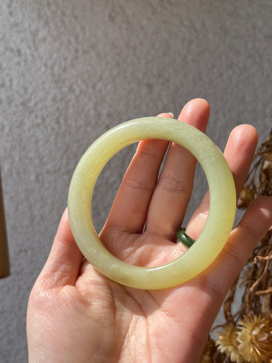 Yellow Hetian Jade Bangle 56mm | 新疆黄口带青花点手镯