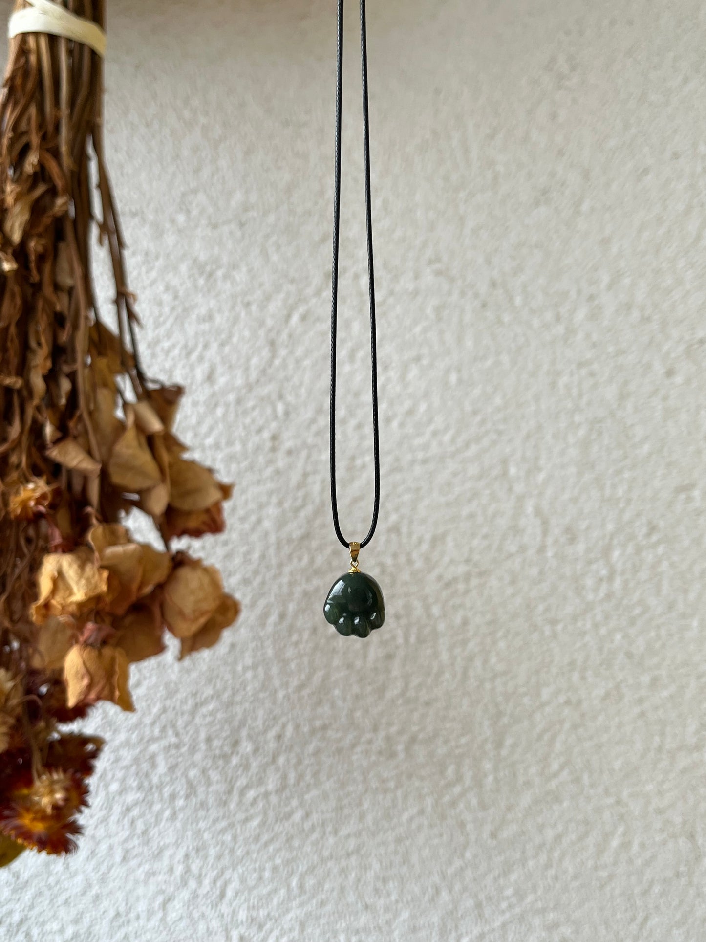 Carved Dark Cyan Hetian Jade Cat Paw Pendant, 青玉银扣头小猫爪