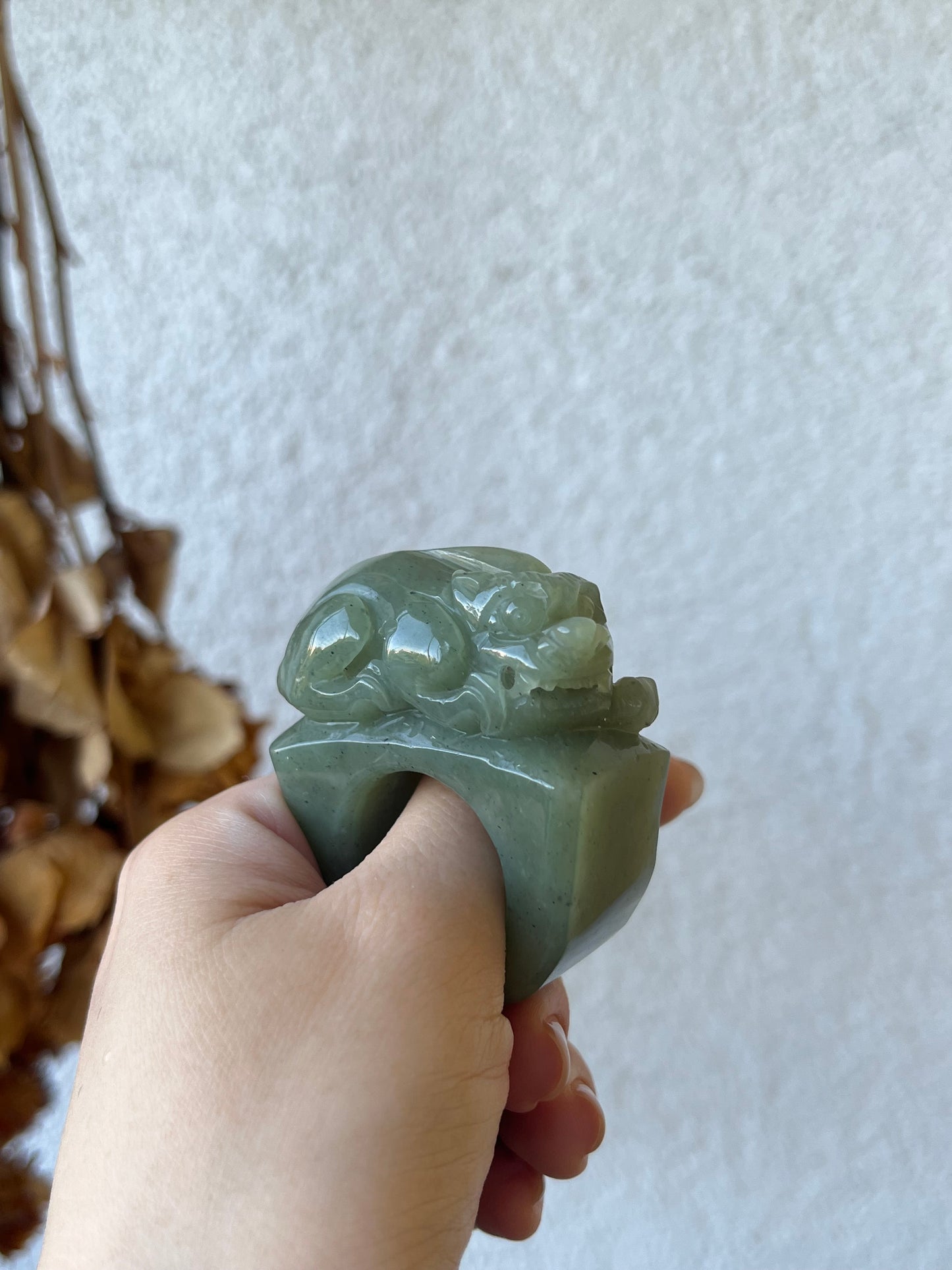 Hand Carved Hetian Jade Pixiu Thumb Ring