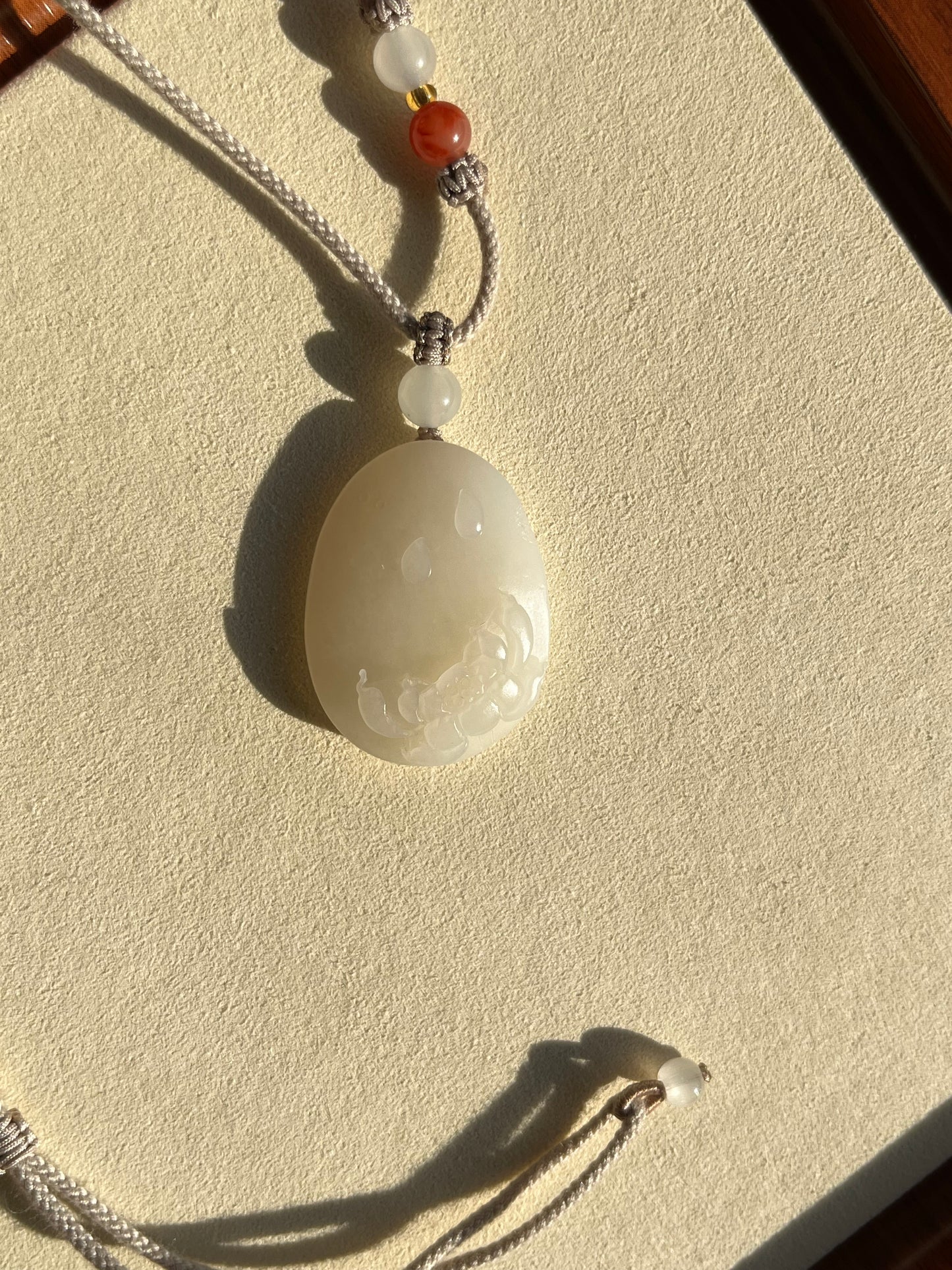 Hand Carved White Hetian Jade Lotus Pendant | 和田新疆山料白玉荷花牌
