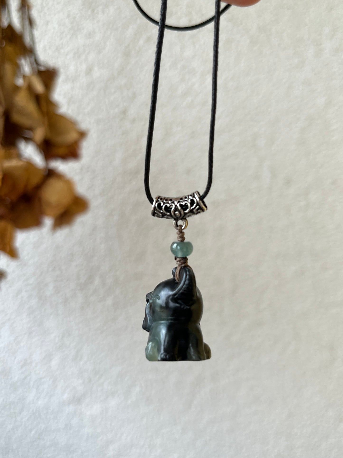 Cute Black Hetian Jade (Qinghua) Elephant Necklace