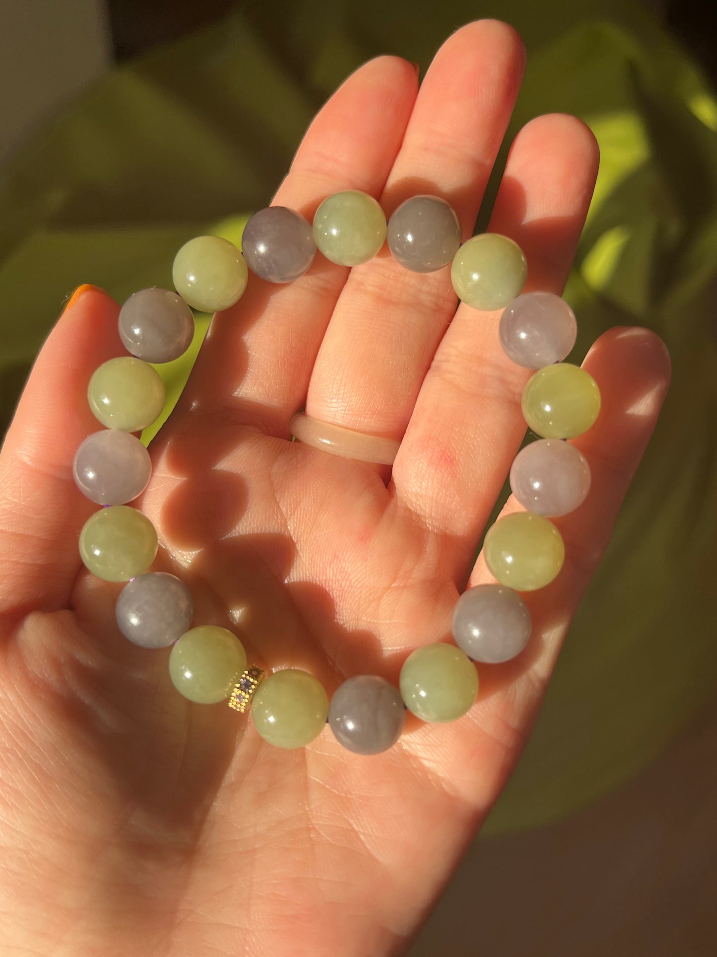 Purple and Green Hetian Jade Beaded Braclet 10mm