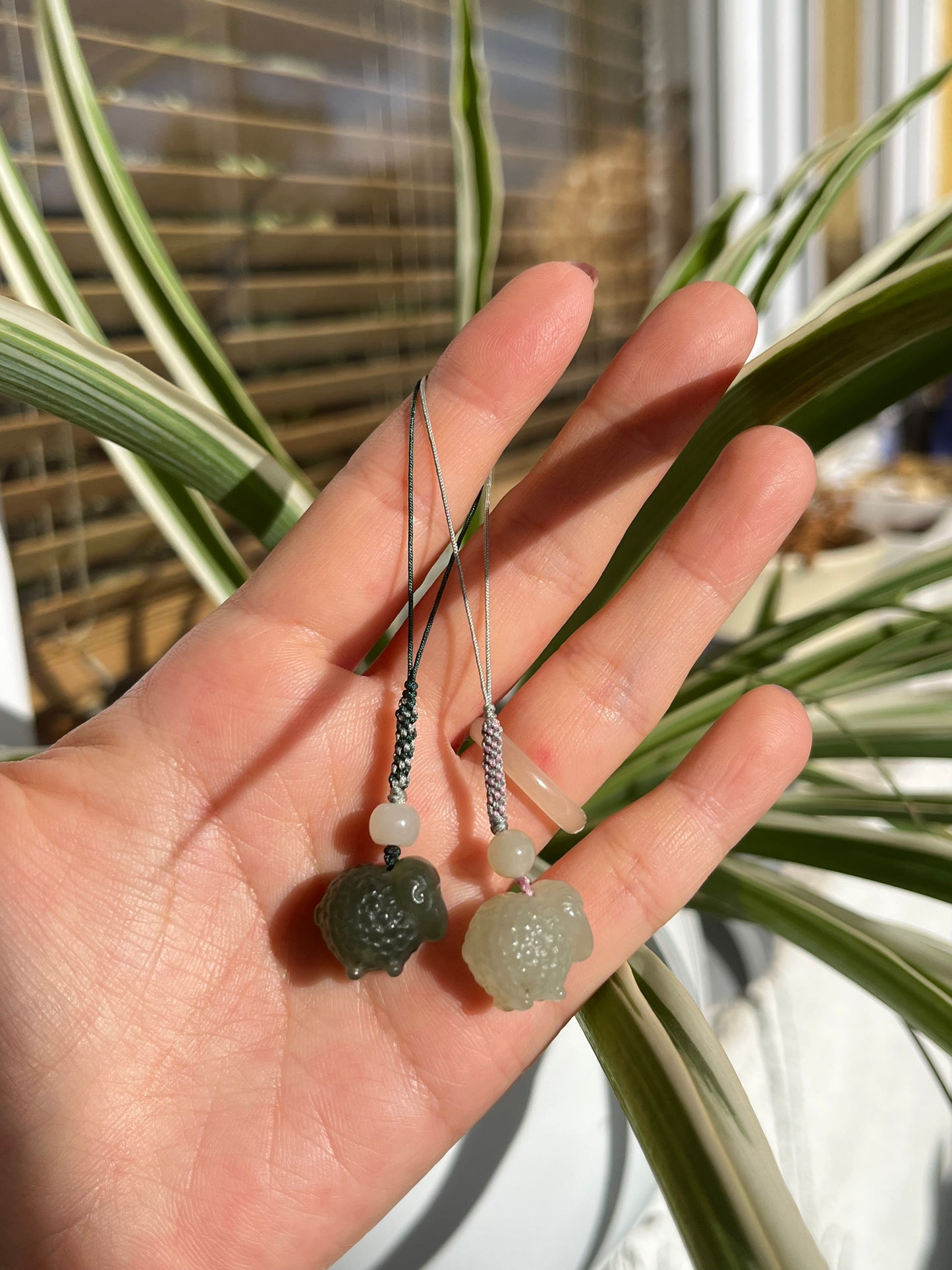 Handmade Cute Phone / Bag Charms with Carved Hetian Jade Pendants