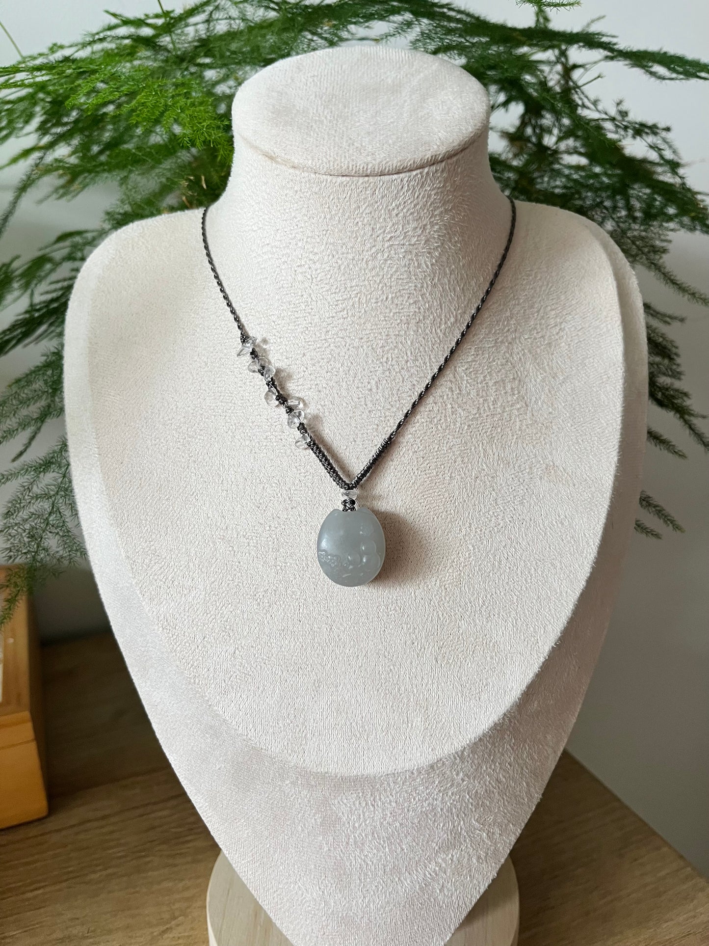 Handmade Necklace with a Hand Carved Hetian Purple Jade Cat Pendant