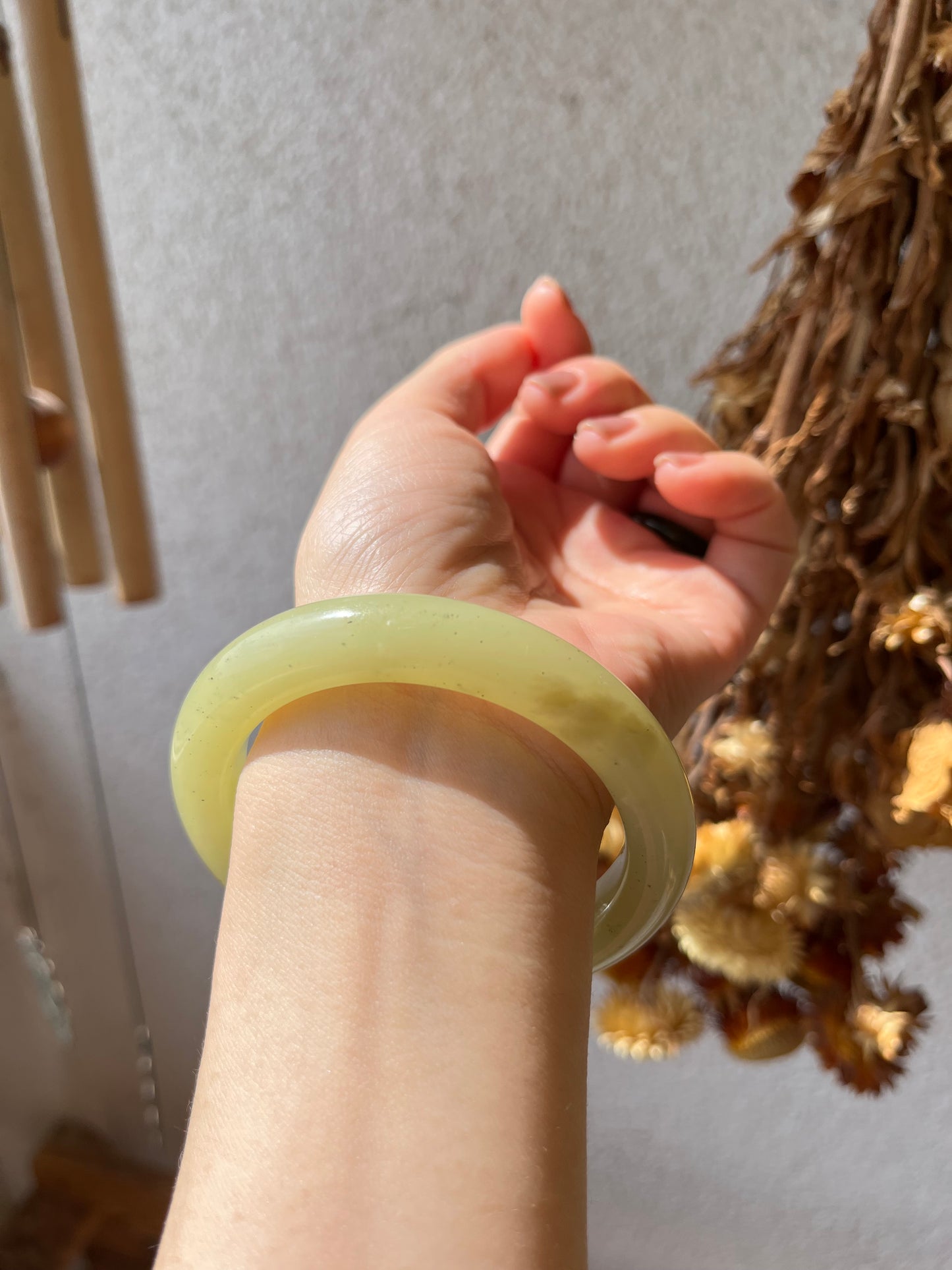 Yellow Hetian Jade Bangle 56mm | 新疆黄口带青花点手镯