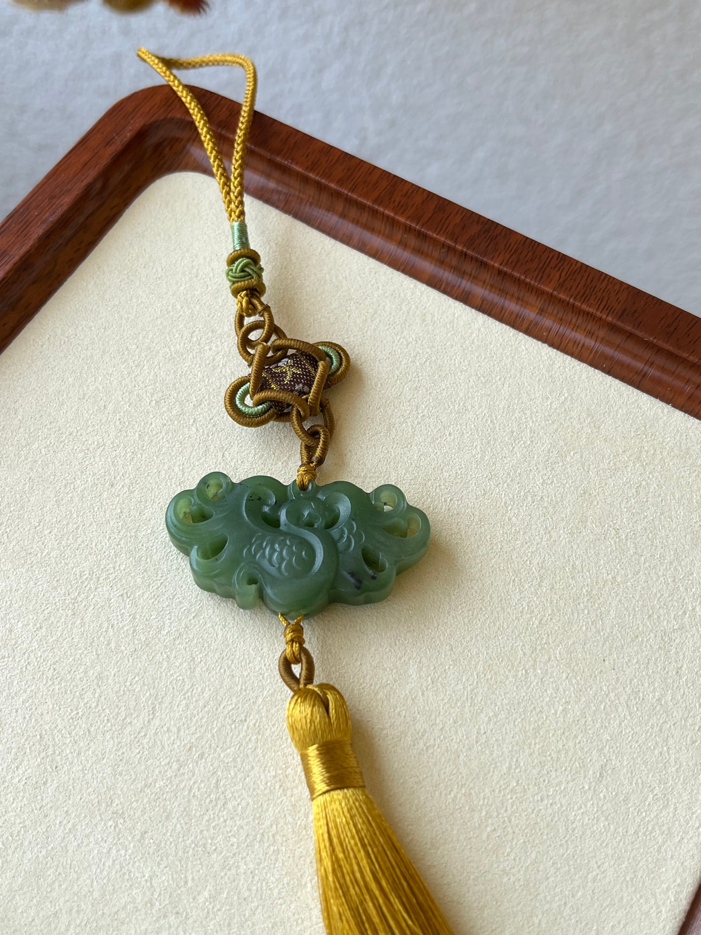 Green Hetian Jade Phoenix Bag Charm / Car Hanging | 和田碧玉凤凰车挂 / 包挂