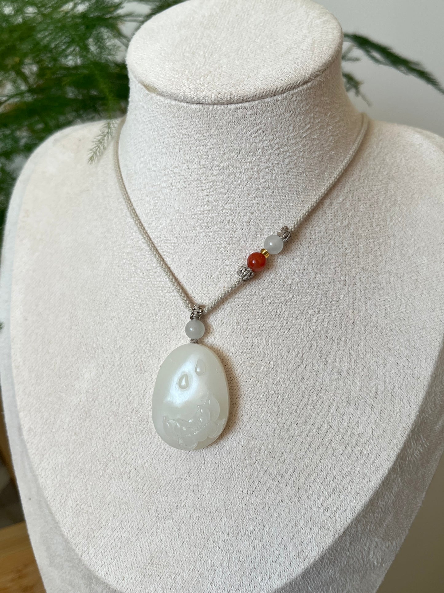 Hand Carved White Hetian Jade Lotus Pendant | 和田新疆山料白玉荷花牌