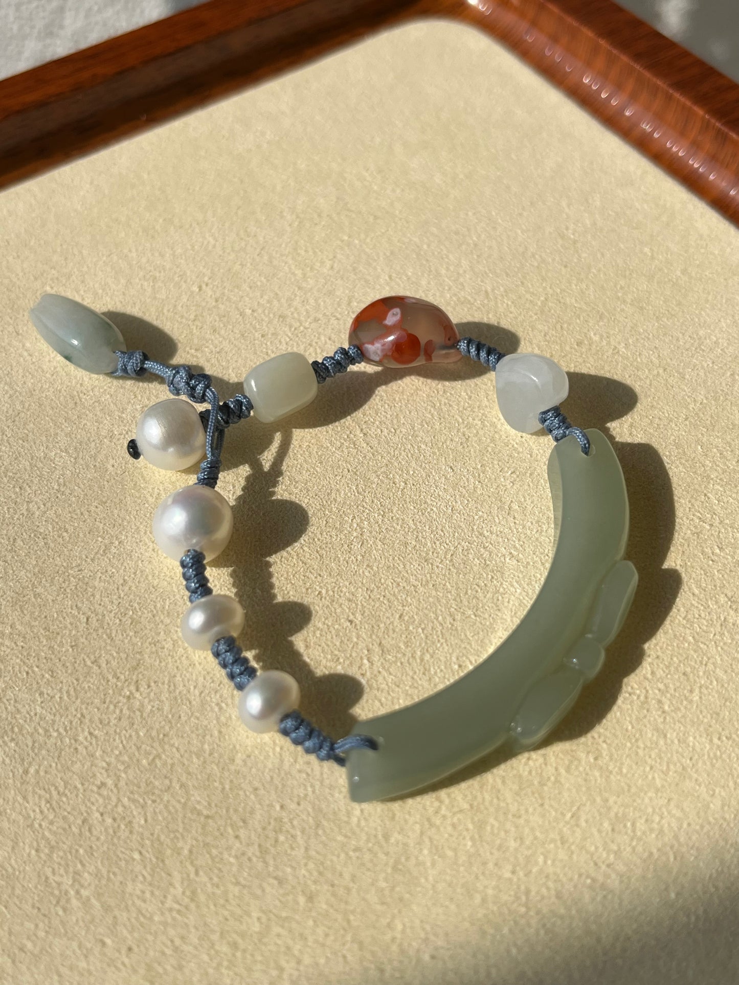 Blue Hetian Jade Bow Bracelet | 设计款和田且末蓝蝴蝶结手绳