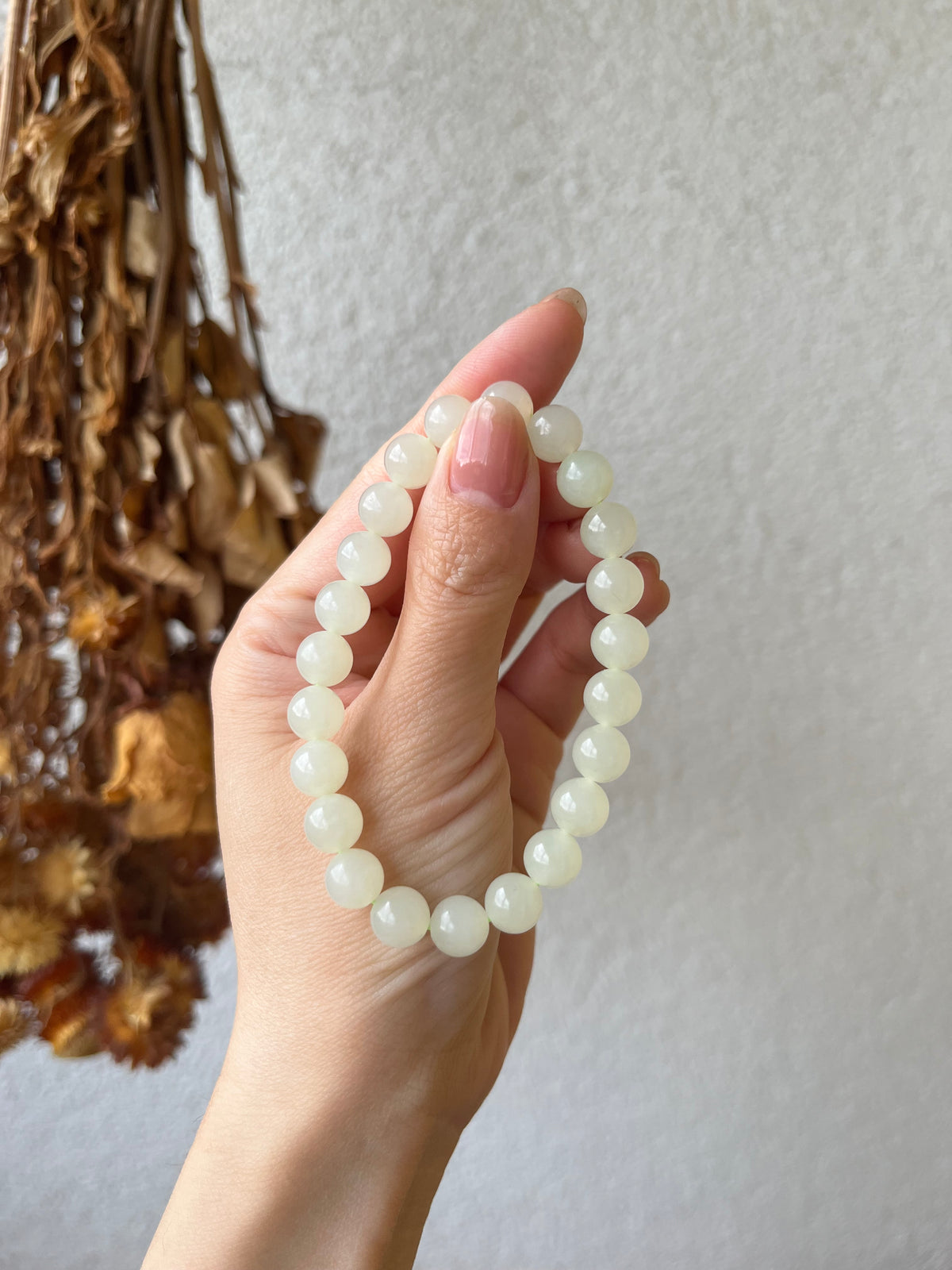 Custom Order: 8mm White Hetian Jade Bracelet