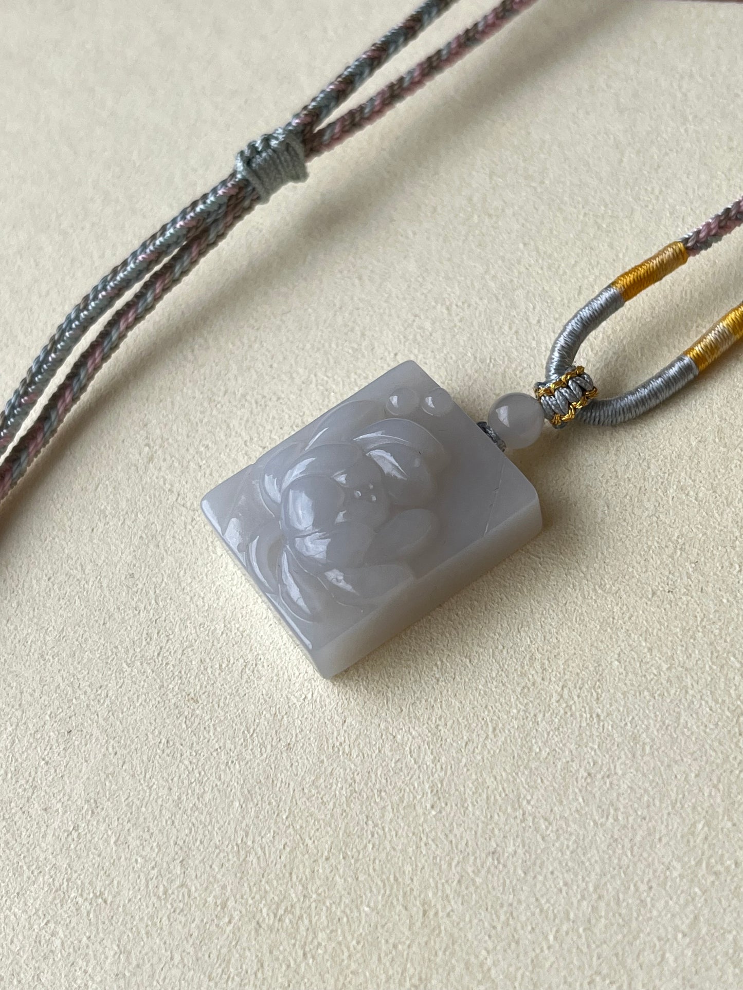 Hand Carved Light Purple Hetian Jade Lotus Pendant
