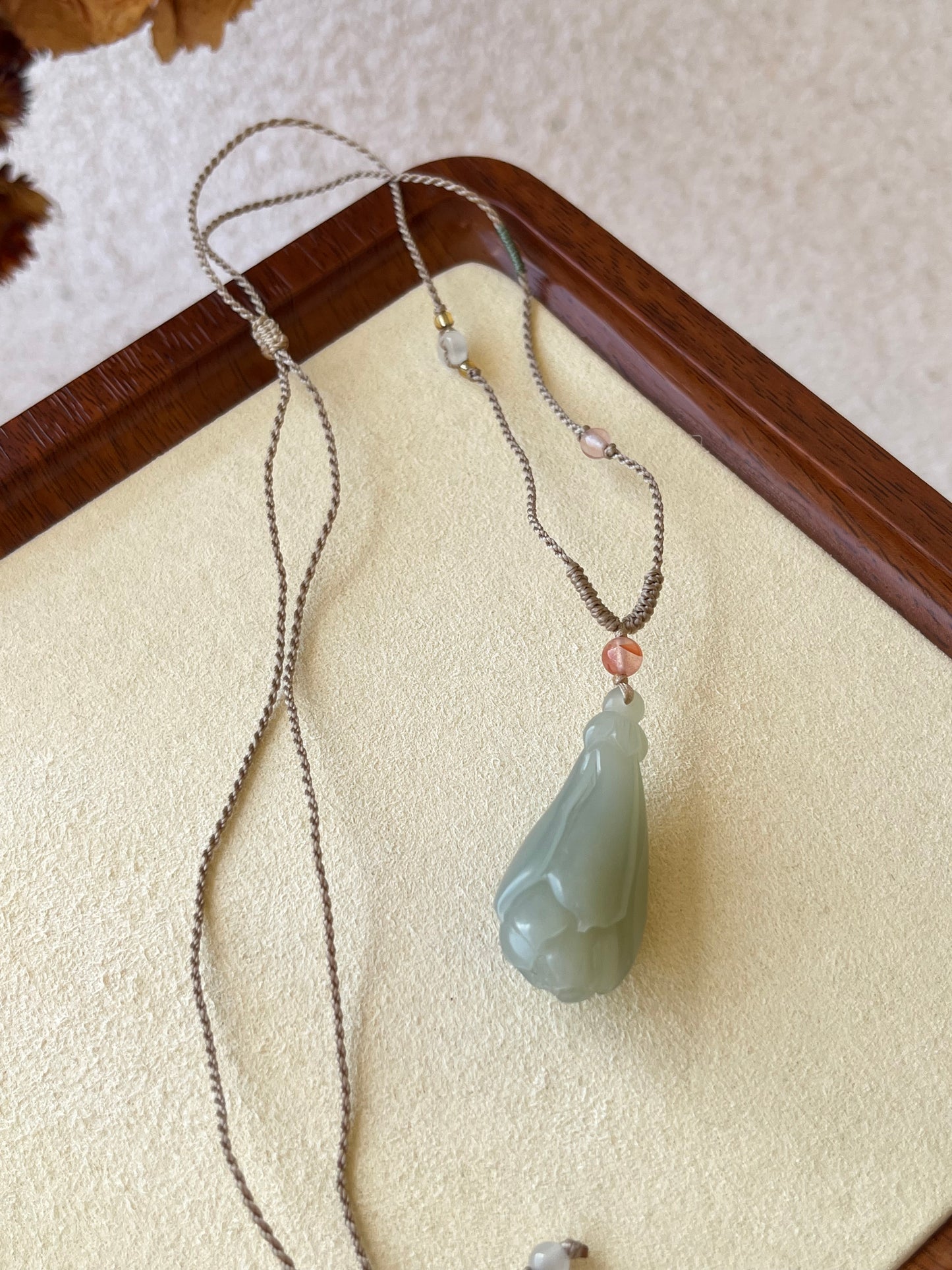 Hand Carved Blue Hetian Jade Magnolia Pendant